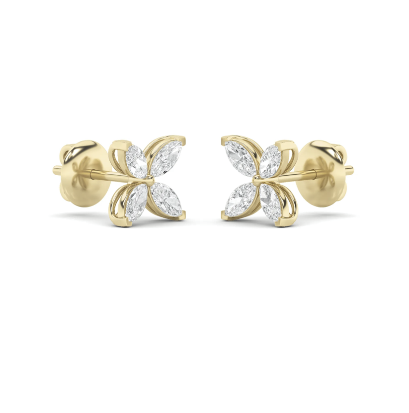 1.5 cttw Marquise Flower Earrings - 14kt Gold