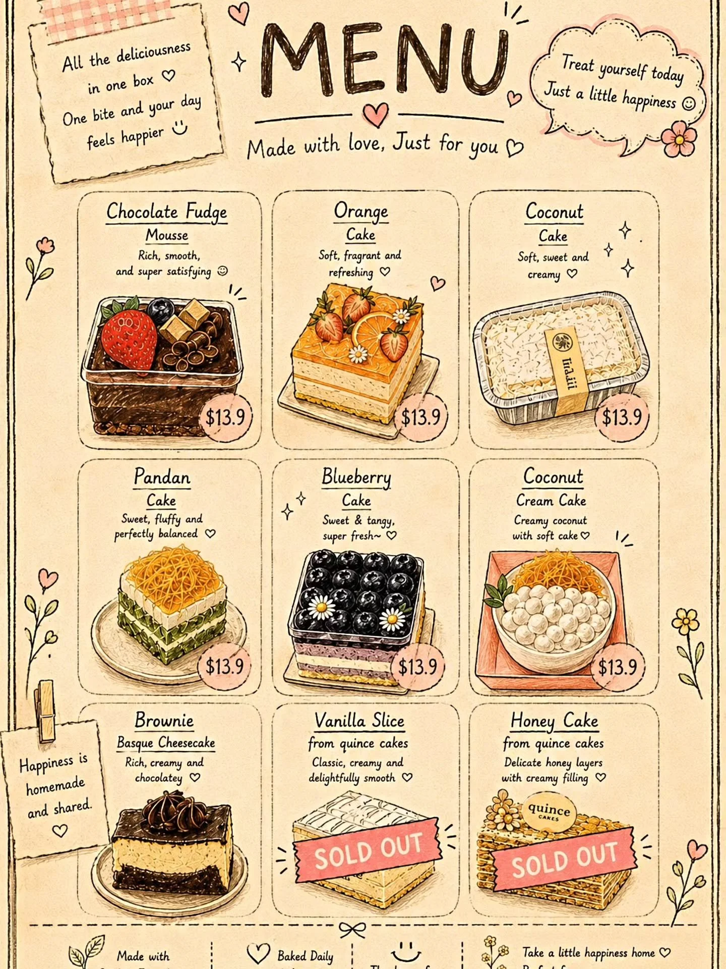 Updating our newest cake collection at Aunty Katie!

From rich Chocolate Fudge Mousse and Brownie Basque Cheesecake to our customer favourites, Vanilla Slice and Honey Cake

Freshly made, beautifully crafted, and perfect with coffee. ☕

Which one wou