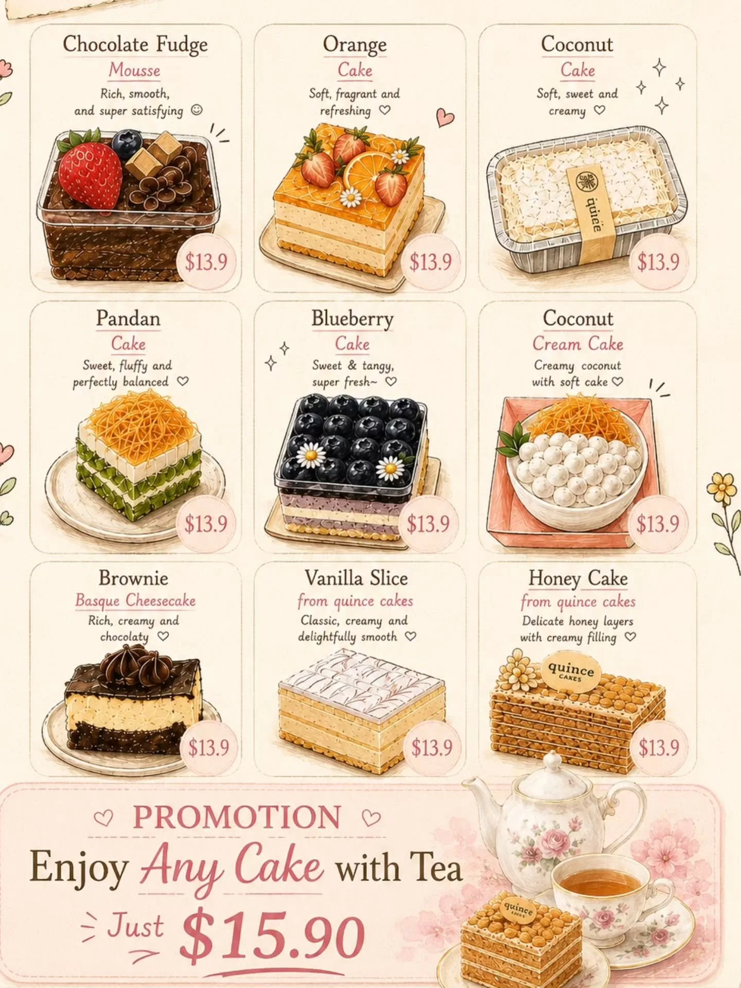 PROMOTION

Enjoy Any Cake with Teadrop 

Just $15.90

Choose from our delicious range of cakes, including Honey Cake, Vanilla Slice, Pandan Cake, Chocolate Fudge Mousse and more. 🍰 

📍 Visit us today at Aunty Katie

#Ballarat #Cafe #ballarateats