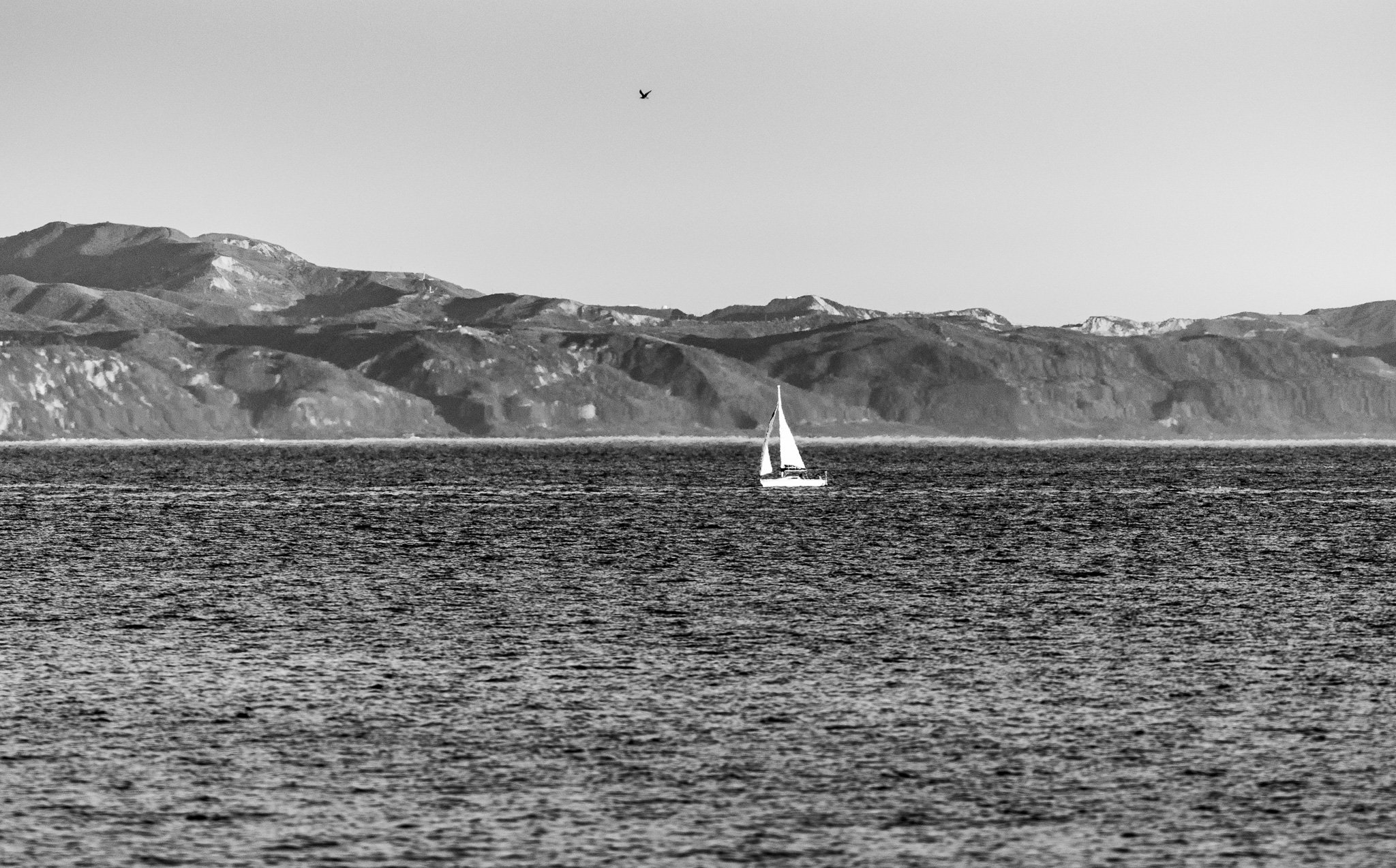 Peaceful sailing boat in Santa Barbara