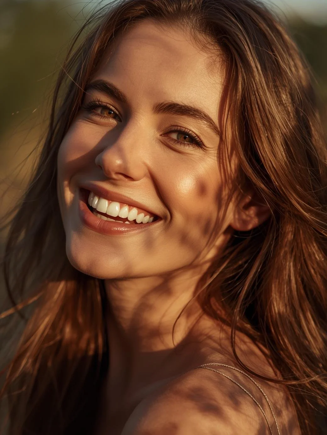 Smiling woman with sun-kissed skin