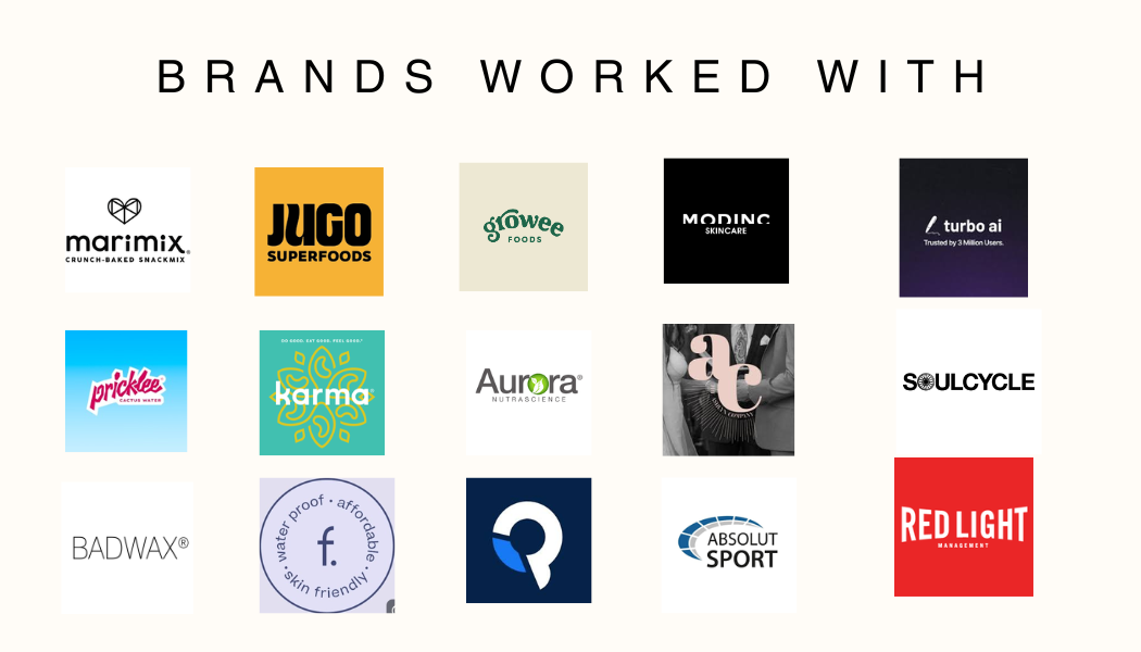 Brands I've been affiliated with through events, content creation, and sales. 