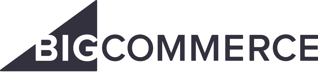 BigCommerce logo with a stylized black triangle on the left and the company name in bold black letters on the right.
