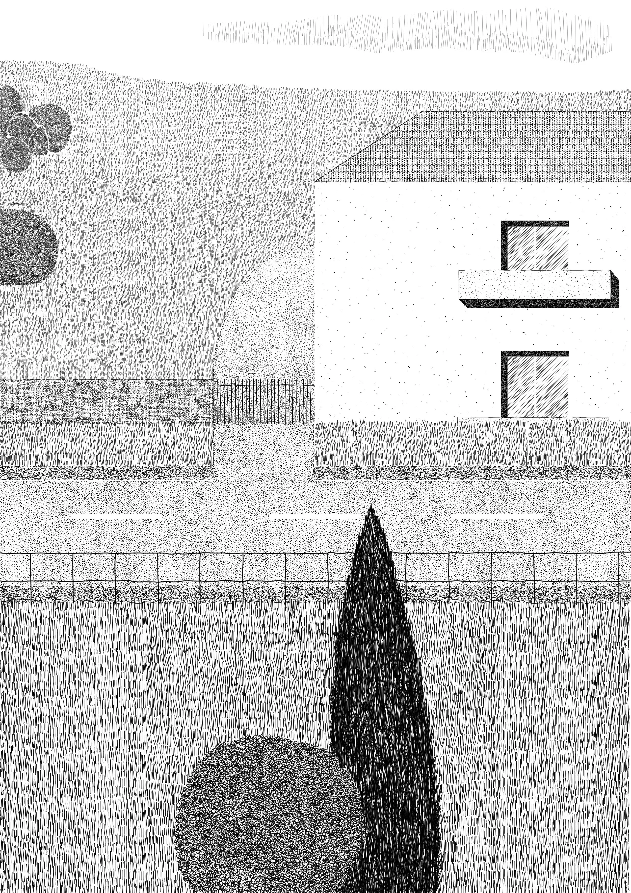 Drawing for a winterschool application, Horizon(s), Ensa Paris-Est, Roxana Hosu in collaboration with Fanny Vallin and Théophile Legrain, 2024