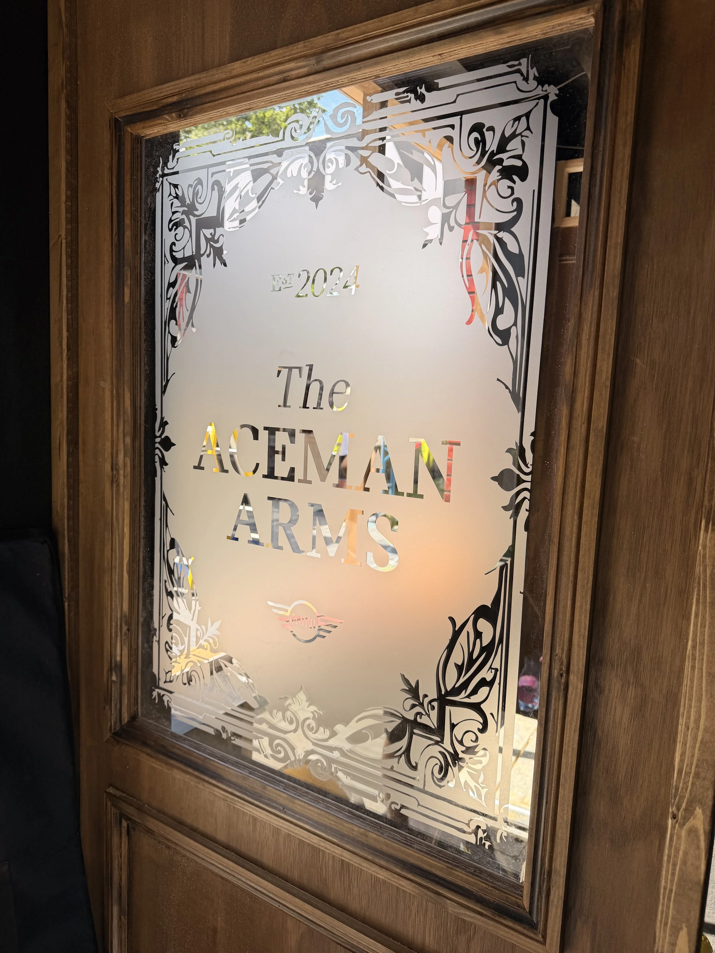 frosted window graphics for 'the aceman arms' for mini at FOS Goodwood