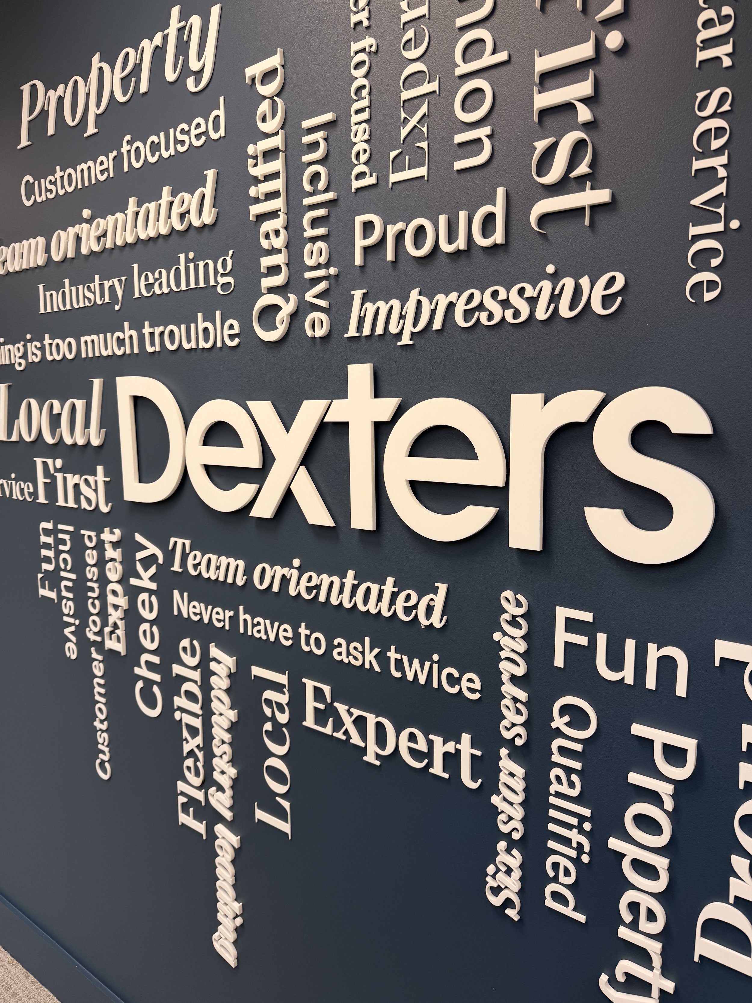 self adhesive acrylic lettering wall mural for dexters London.