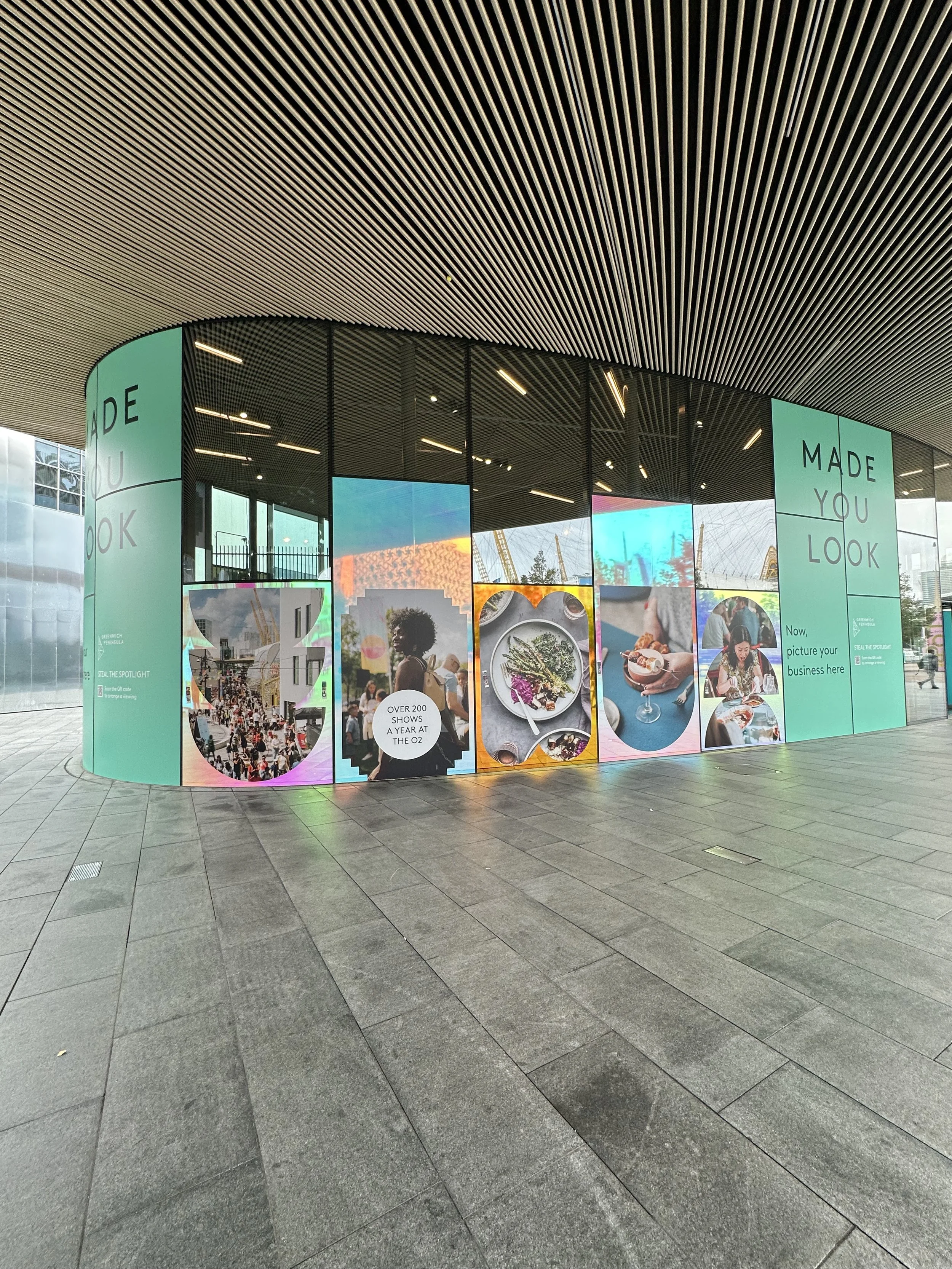 large window graphics applied to the exterior of a building in Greenwich.