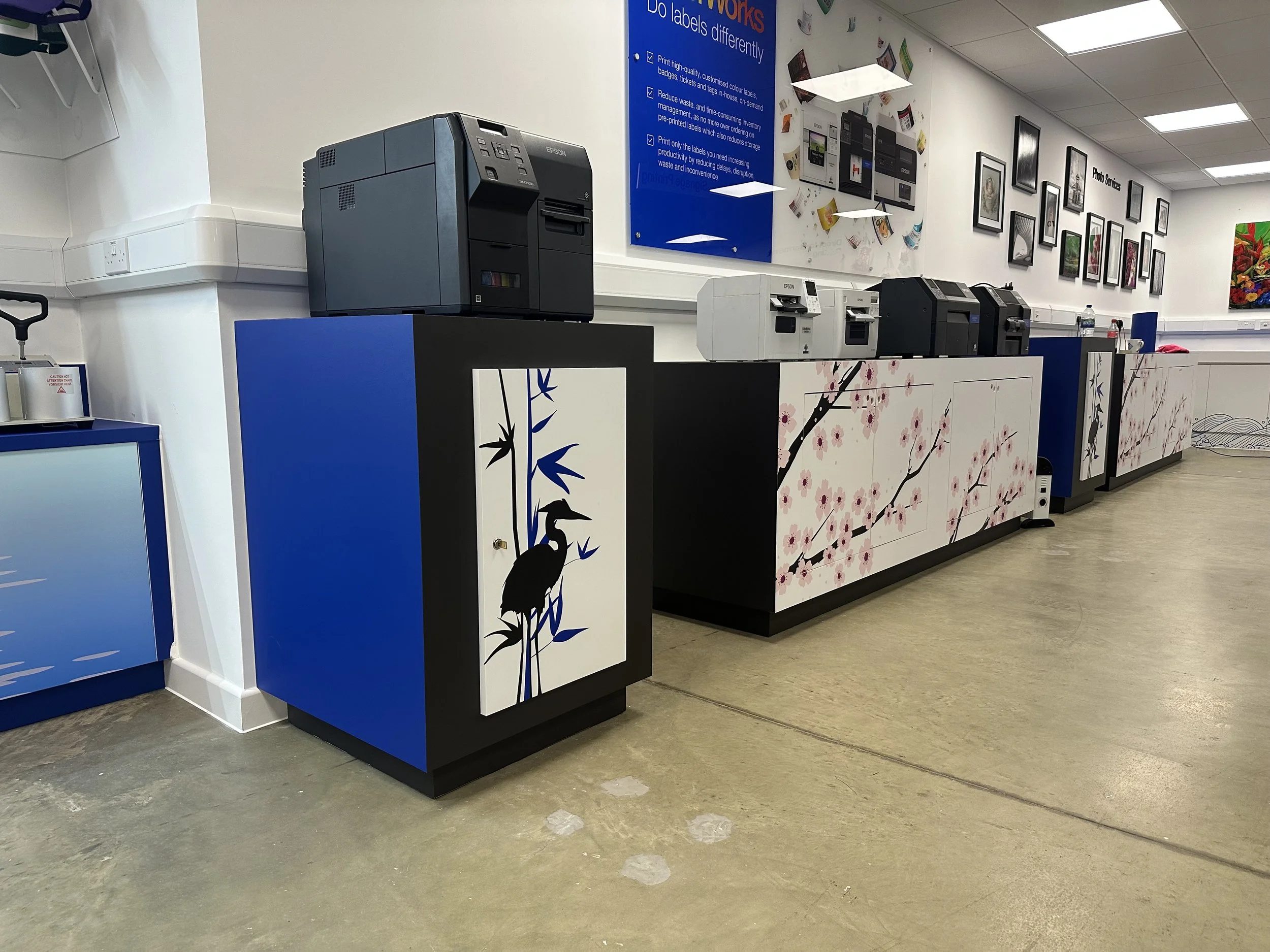 display cabinet wrapped in architectural film on brand for epson uk.