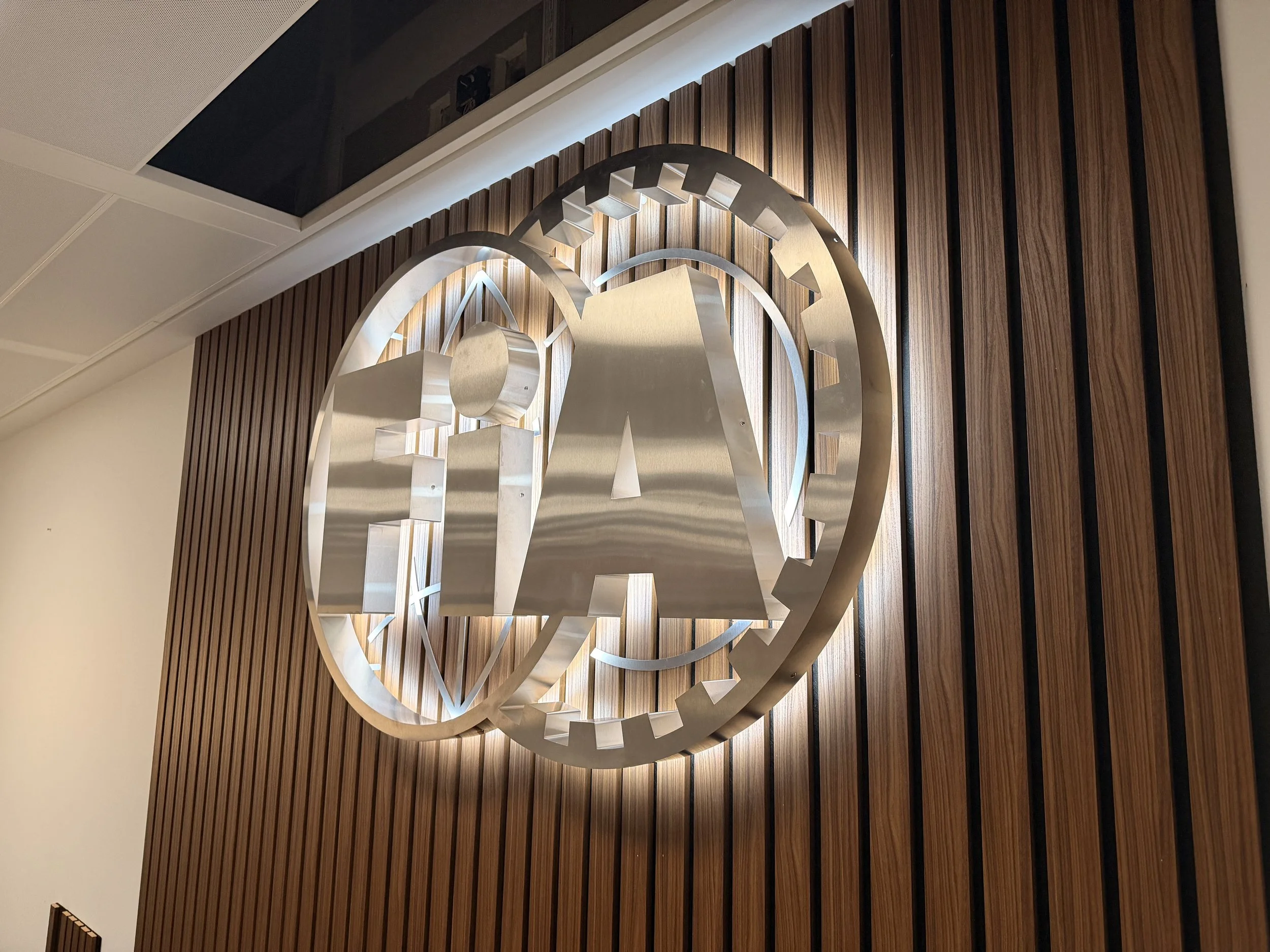 a metalic led illuminated logo for FIA