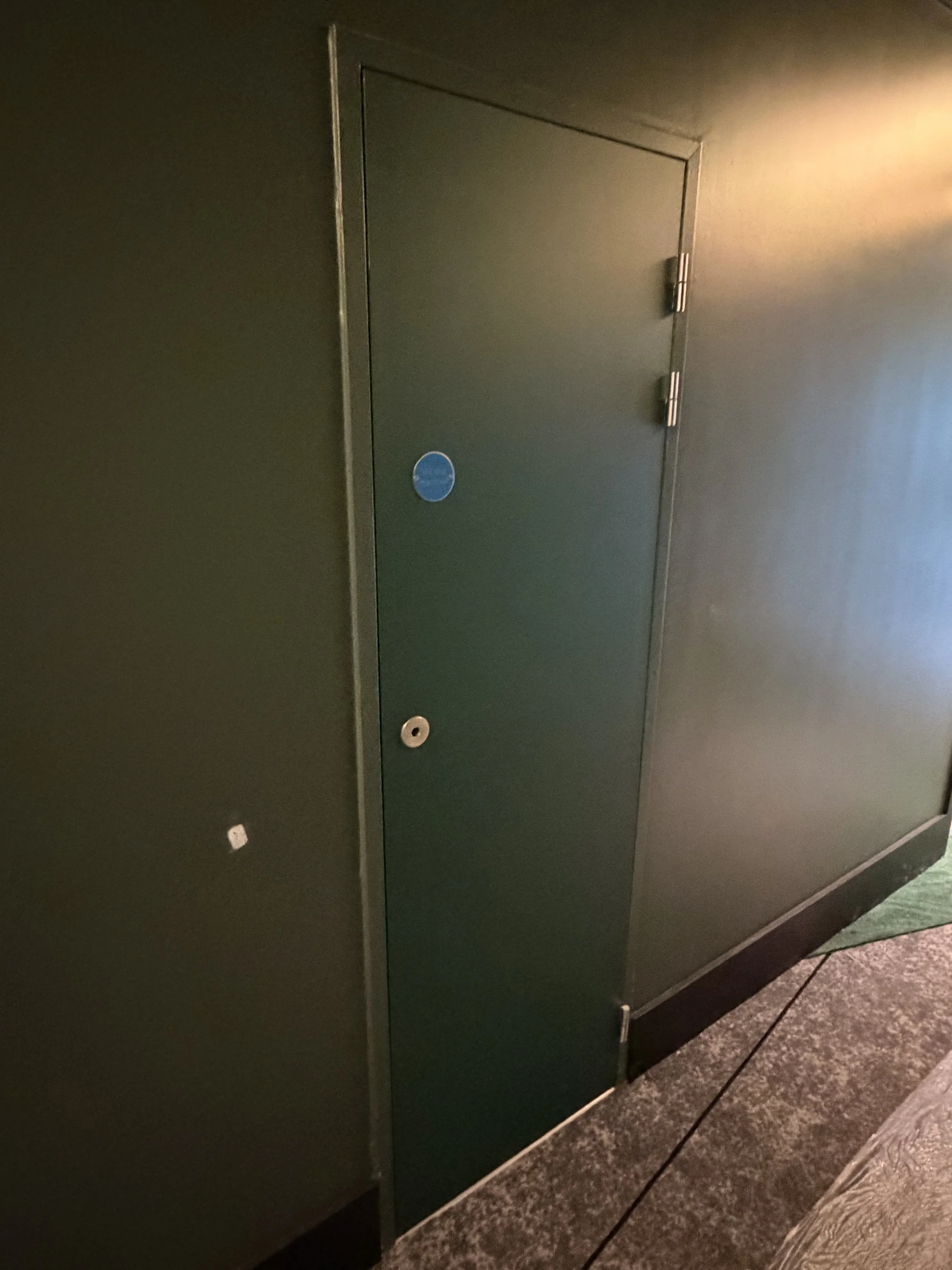 a riser door wrapped to blend into the wall with architectural vinyl