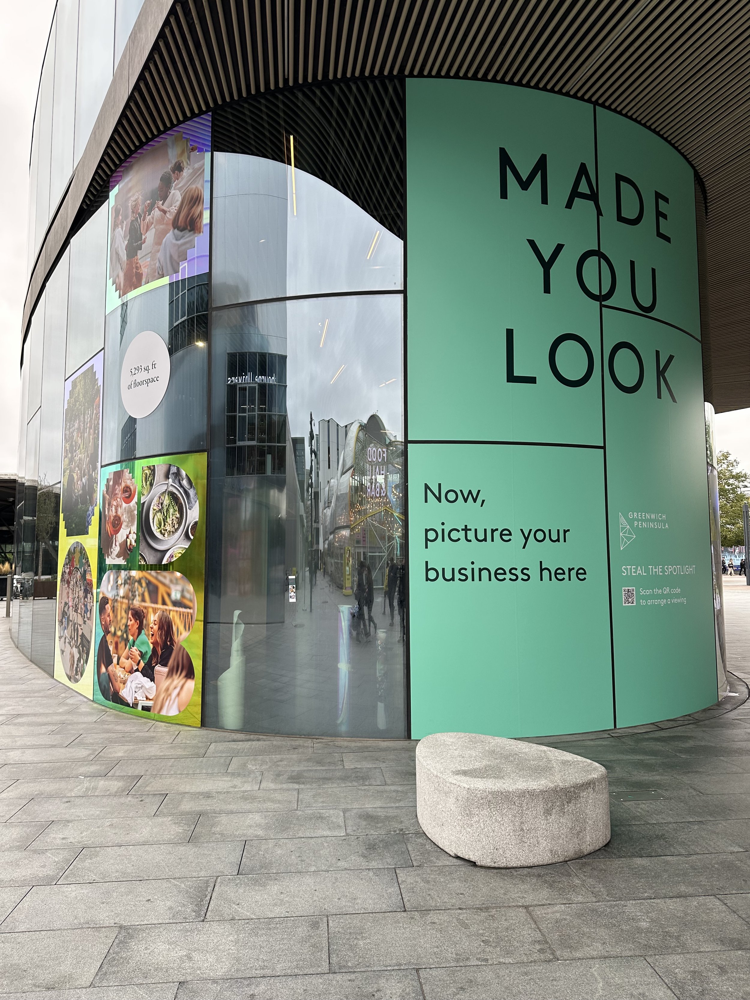 large window graphics applied to the exterior of a building in Greenwich.