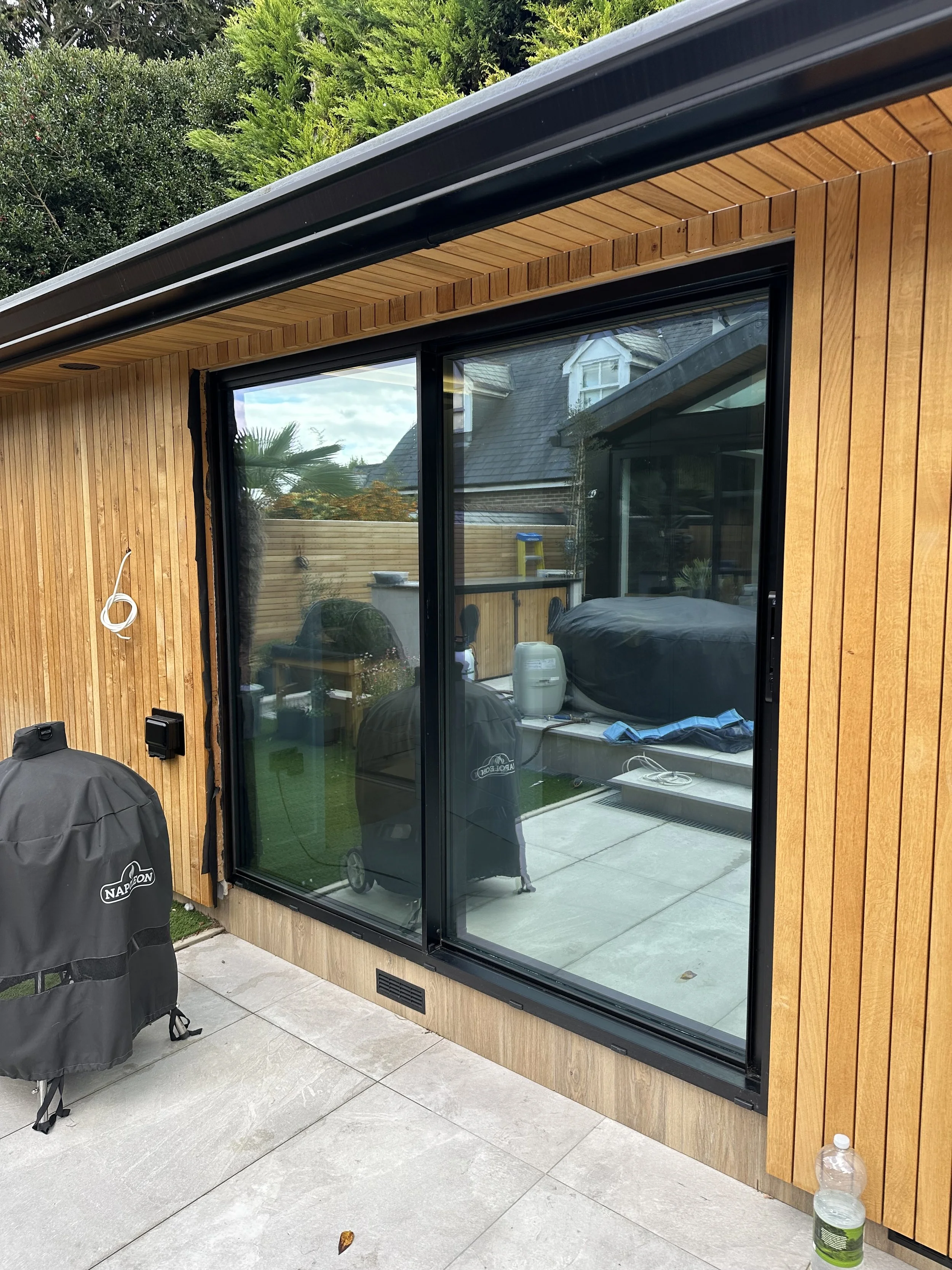 privacy reflective window film applied to an outhouse.