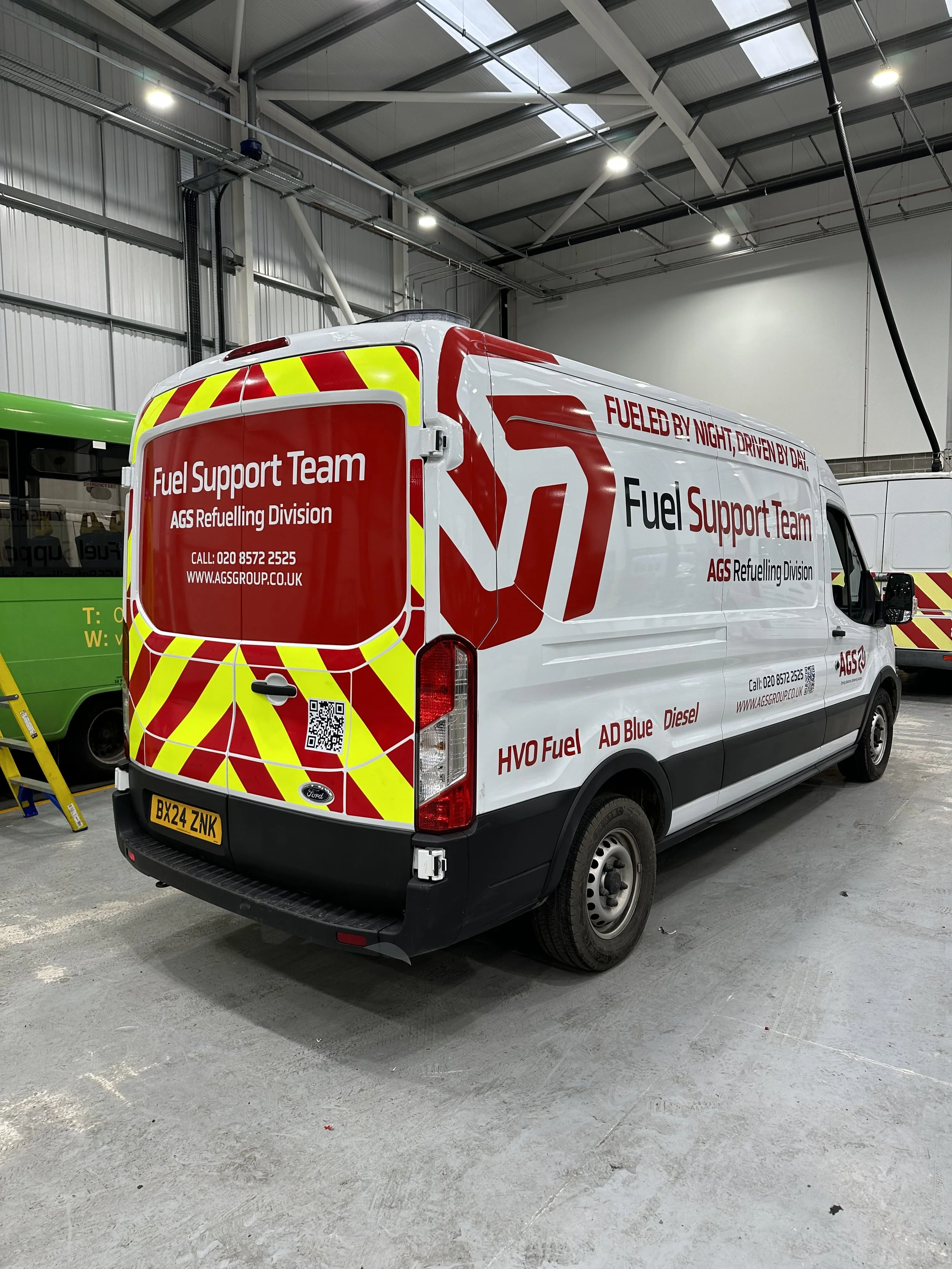 ford transit signwritten for AGS Automania garage services, including rear door chevrons