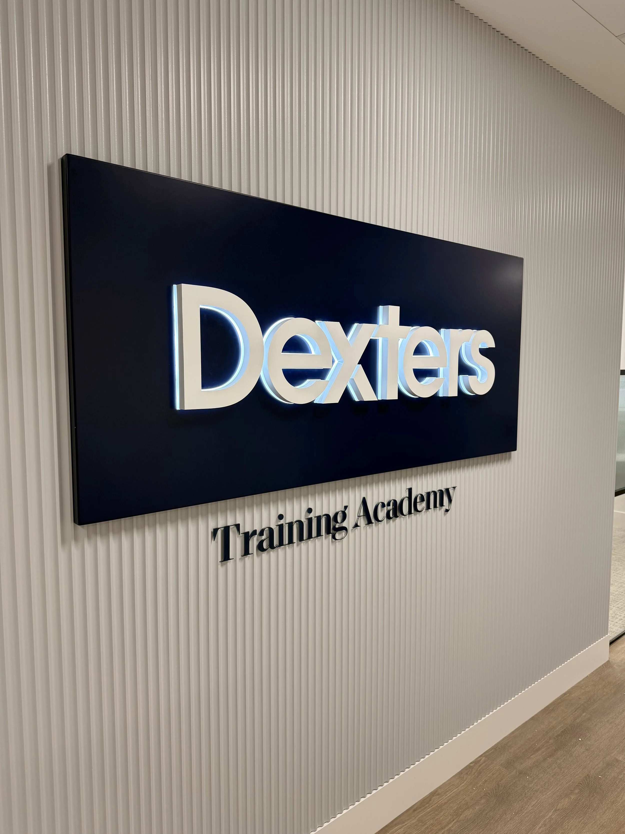 illuminated sign tray with acrylic lettering underneath for dexters London.