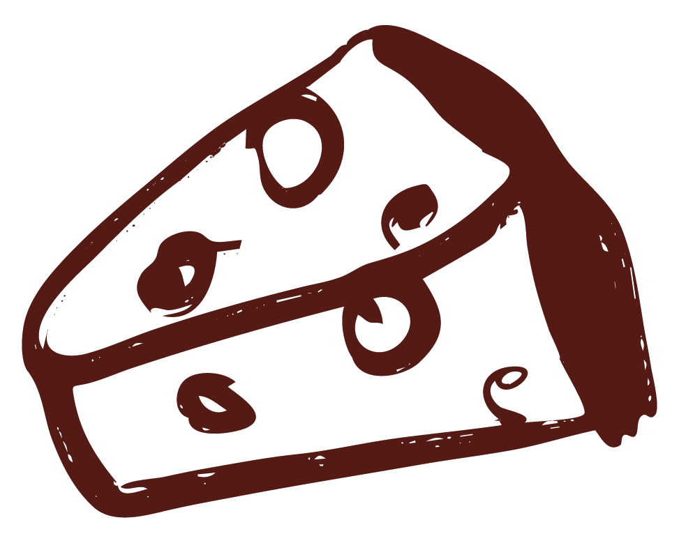 Disegno di una fetta di formaggio con fori.