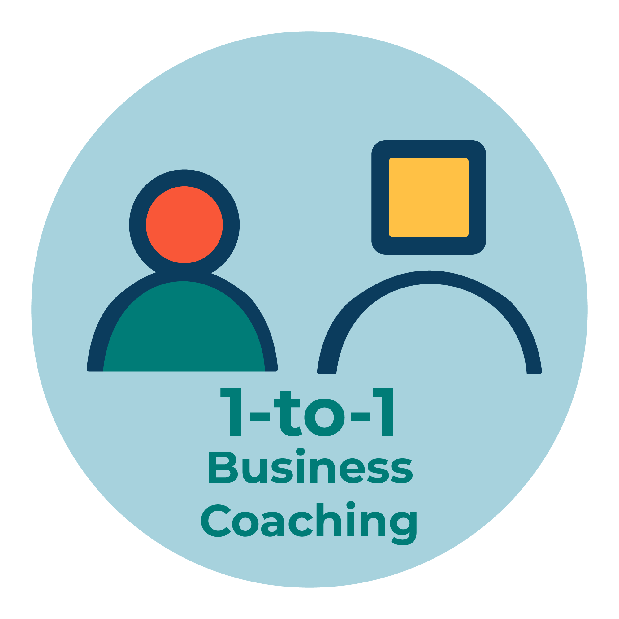 This Square Peg branded icon representing one-to-one business coaching with a person and coach icon.