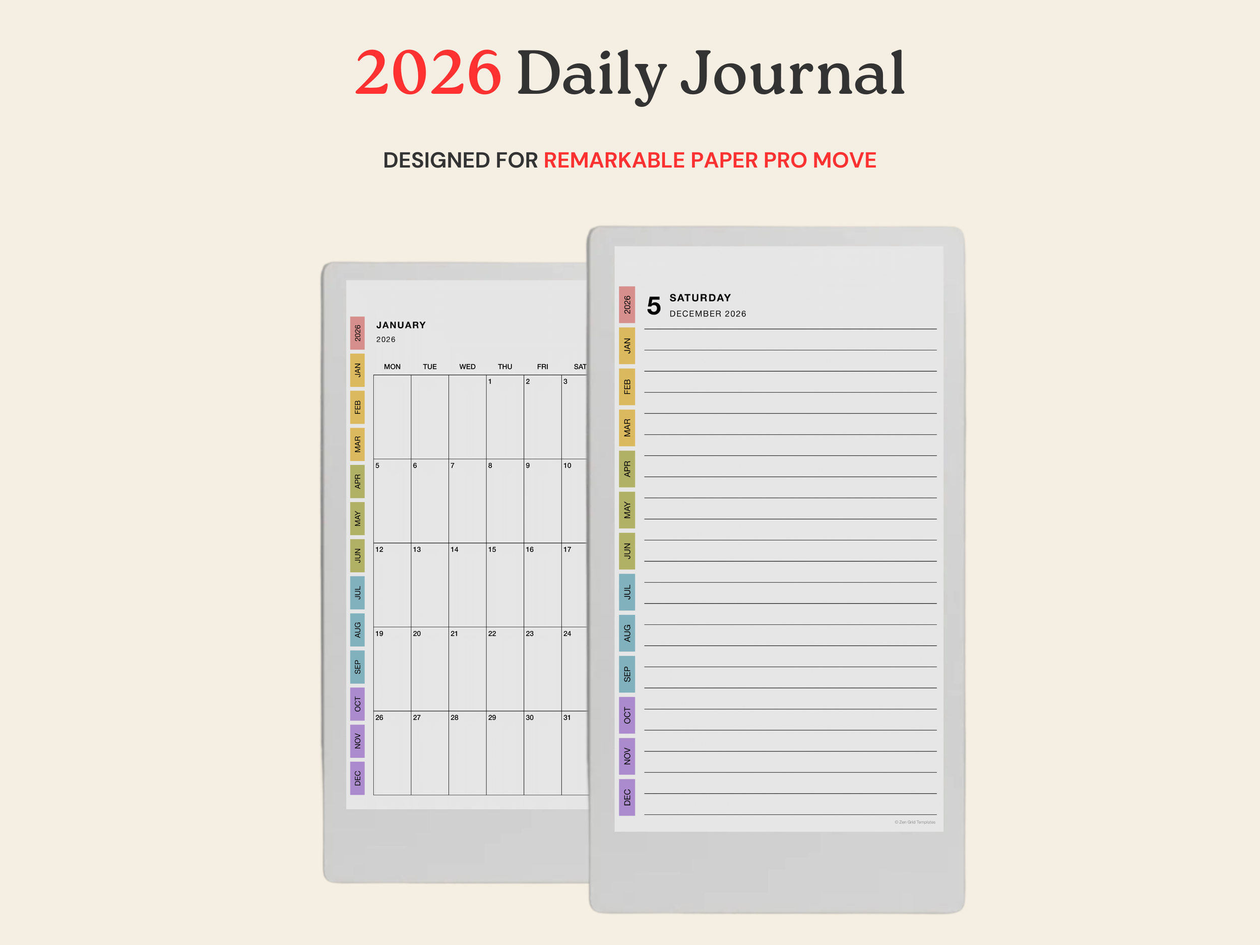 2026 Daily Journal for reMarkable Paper Pro Move
