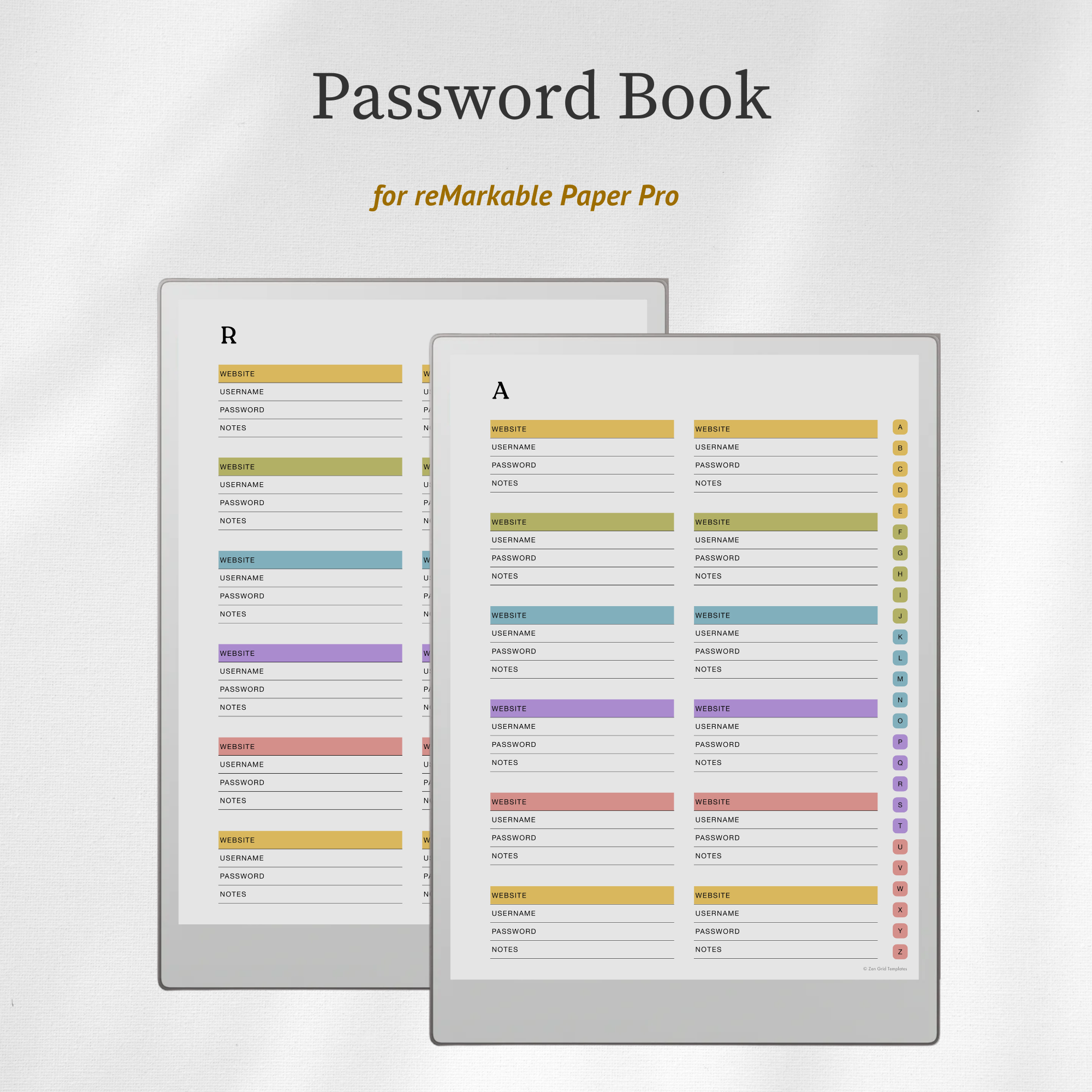 Password Book Template for reMarkable Paper Pro