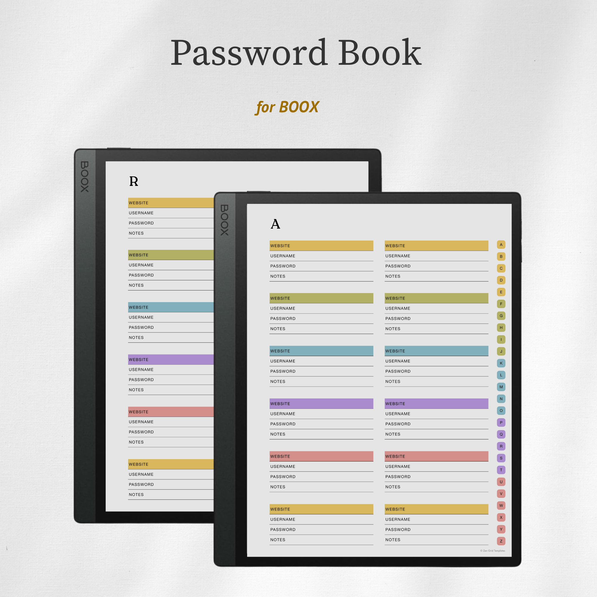 Password Book Template for BOOX