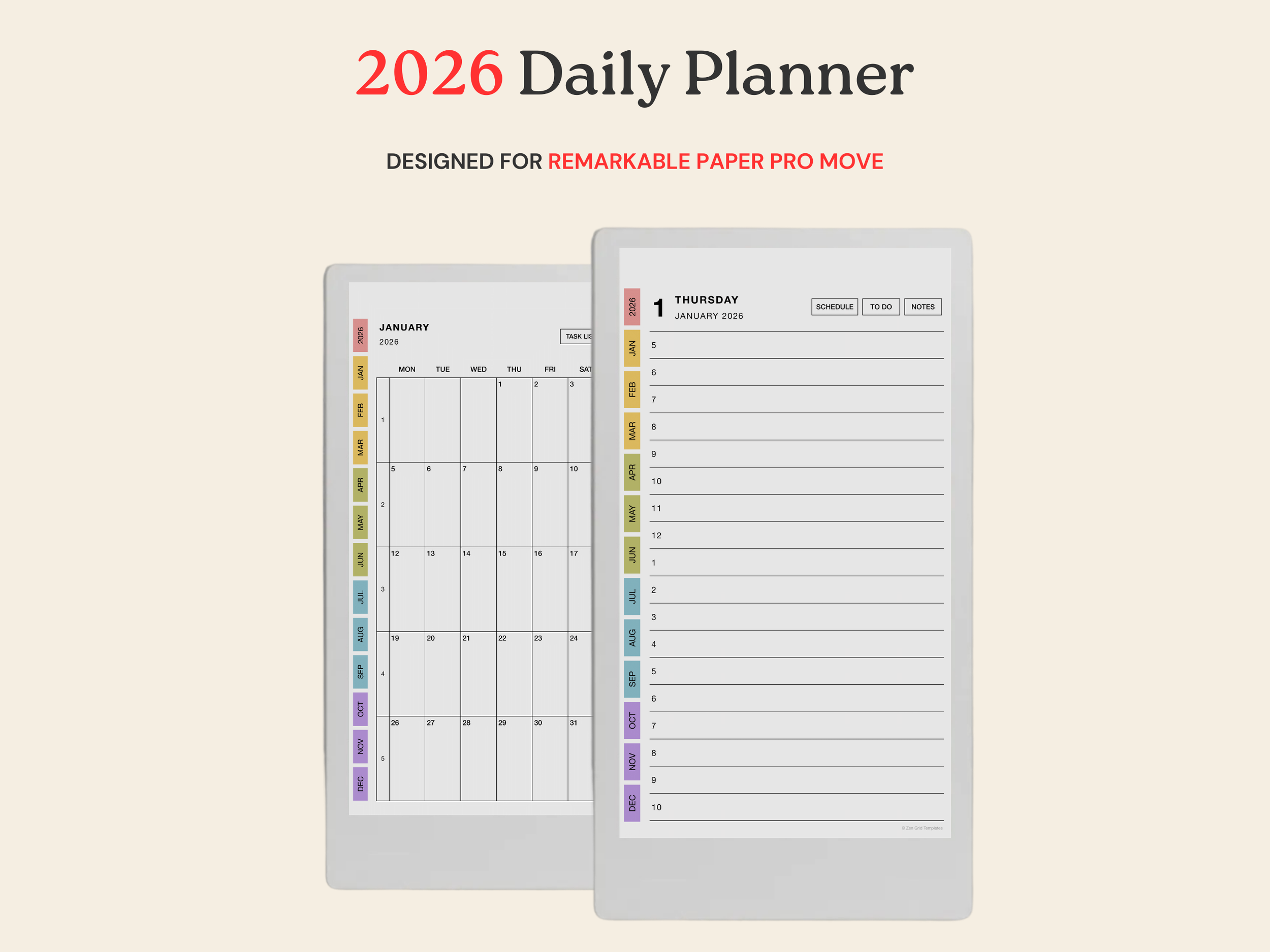 2026 Daily Planner for reMarkable Paper Pro Move