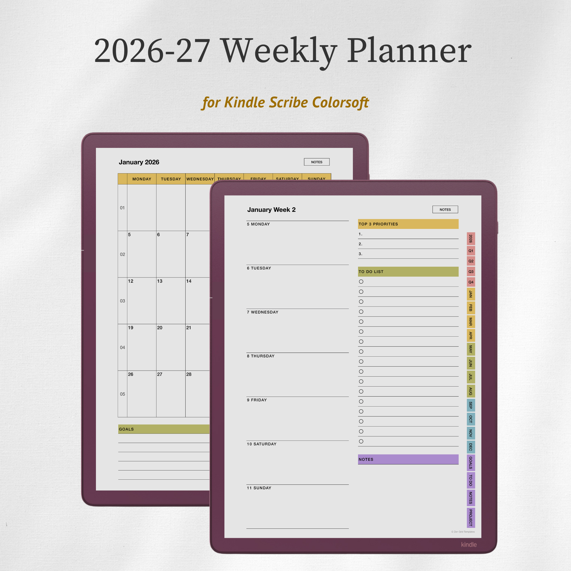 2026 + 2027 Weekly Planner Template for Scribe Colorsoft
