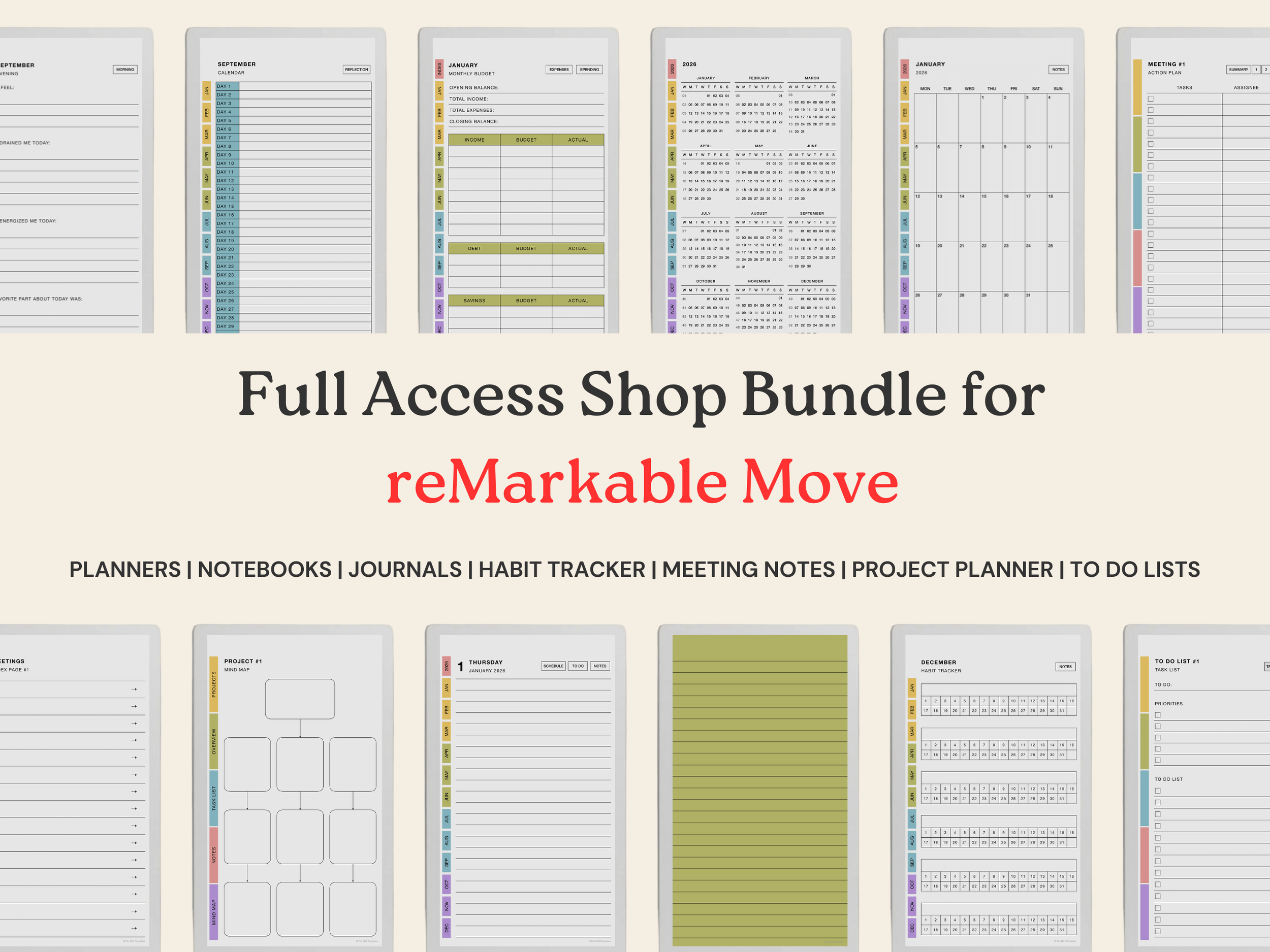 Planner Bundle Template for reMarkable Paper Pro Move