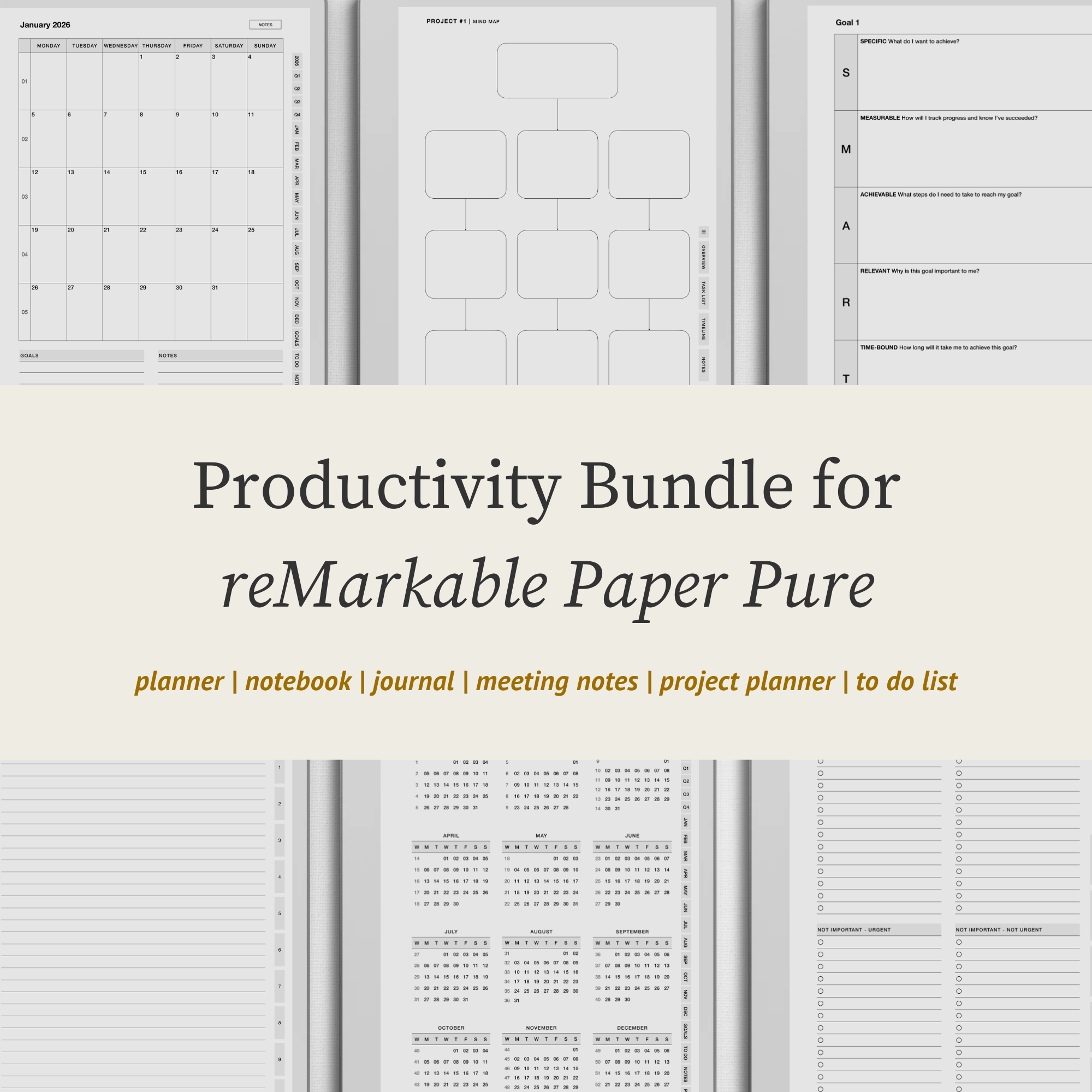 Productivity Templates Bundle for reMarkable Pure