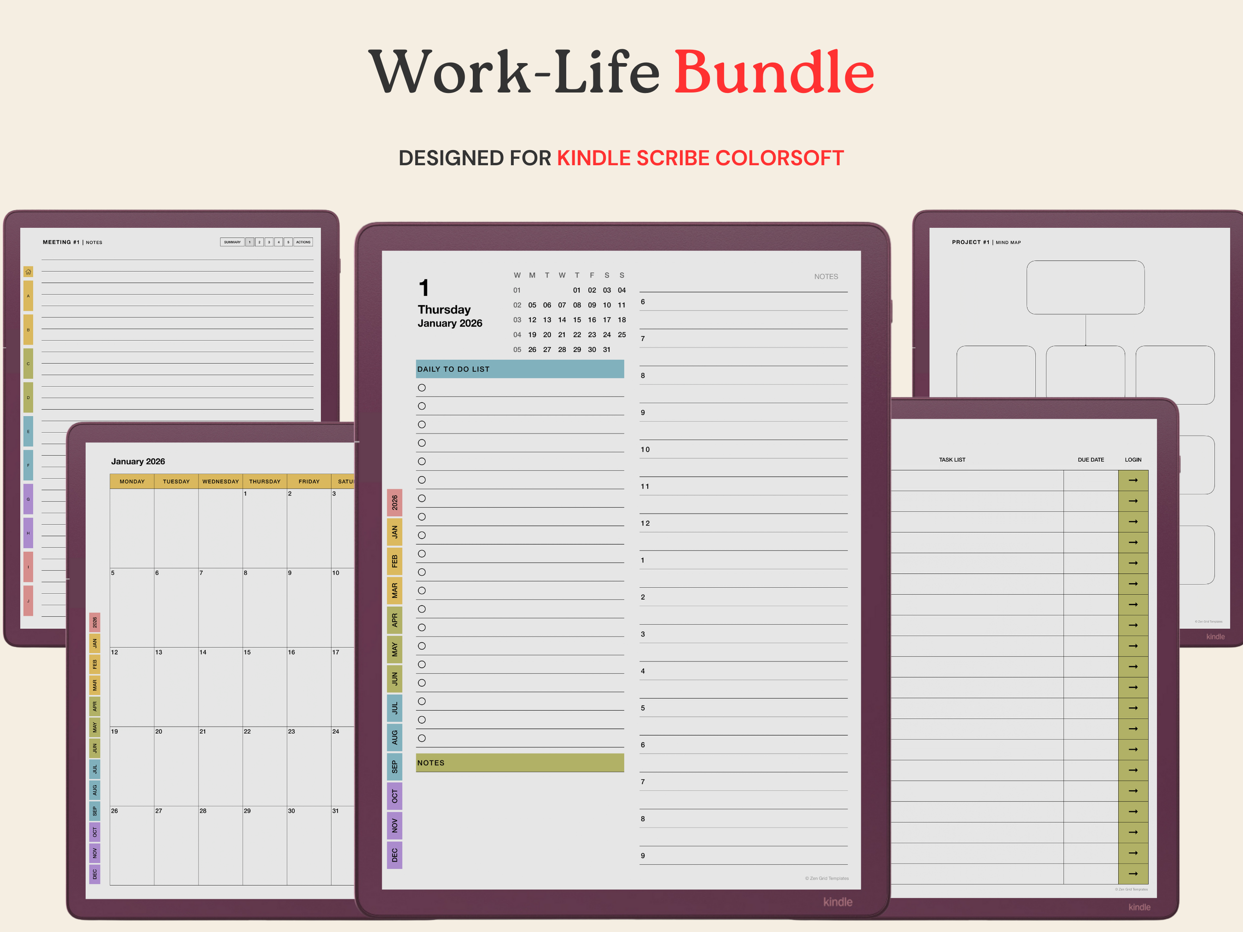 Planner Bundle Template for Kindle Scribe Colorsoft