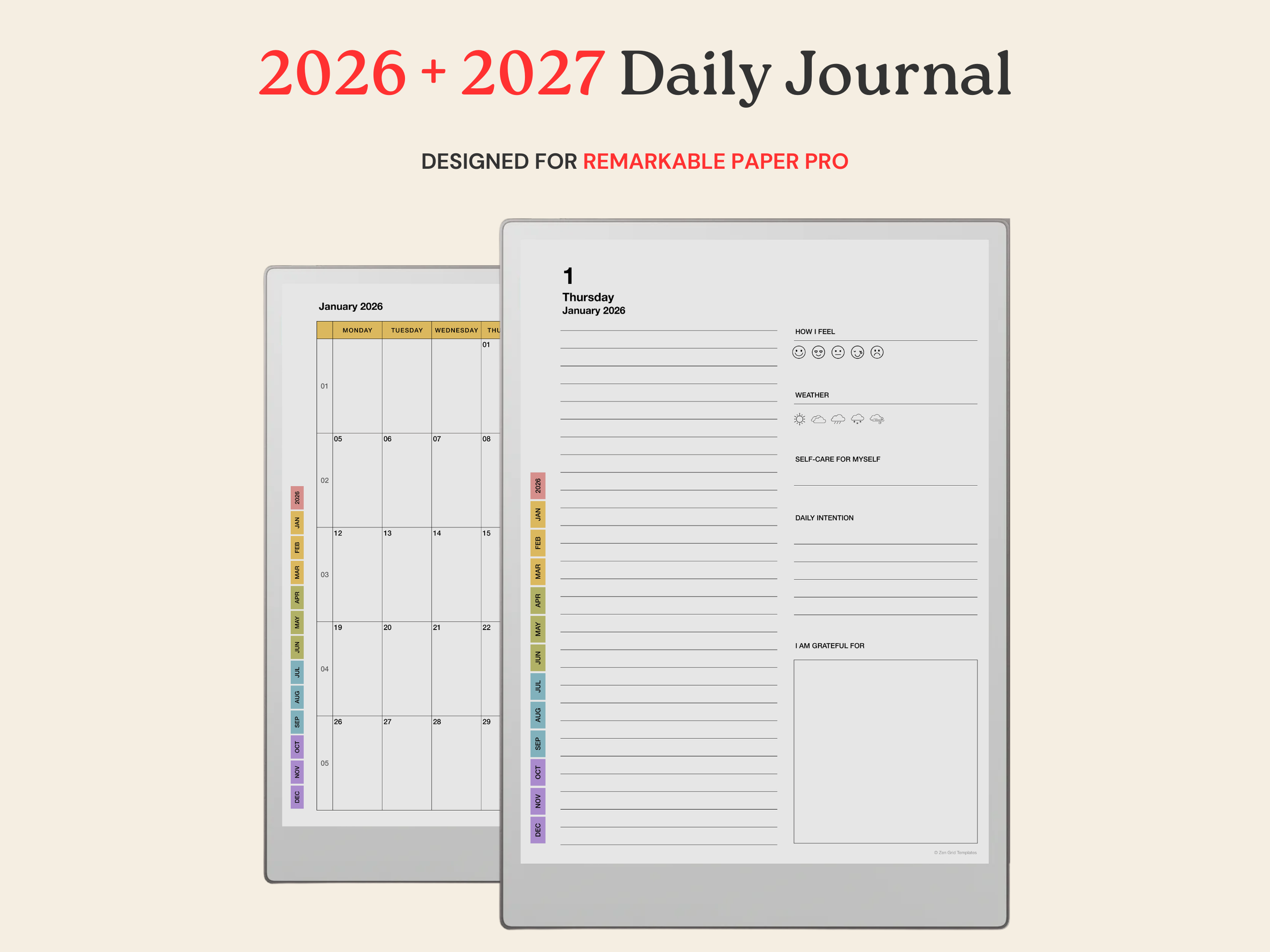 2026 + 2027 Daily Journal for reMarkable Paper Pro