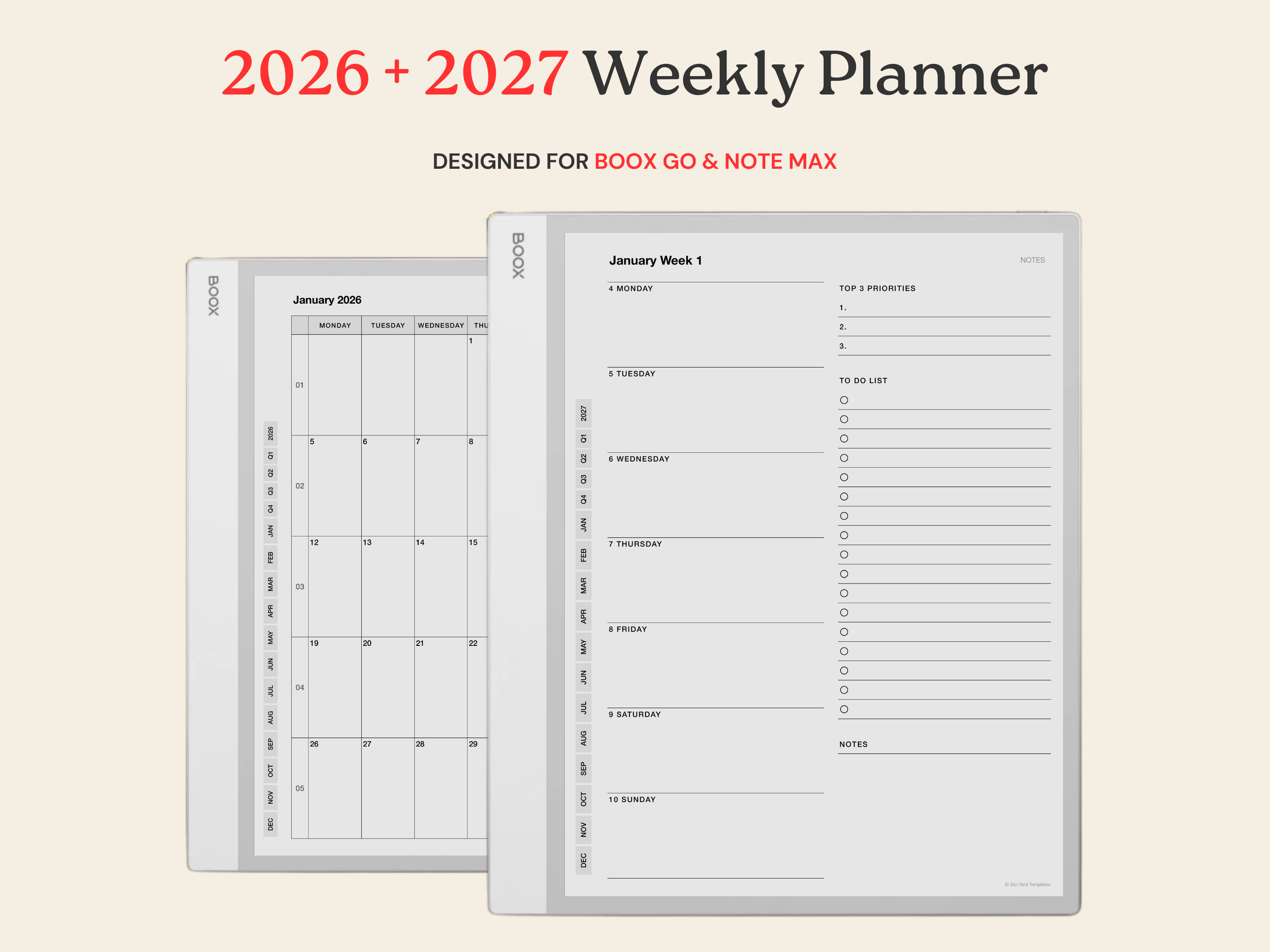 2026 + 2027 Weekly Planner for BOOX Note Max & Go 10.3