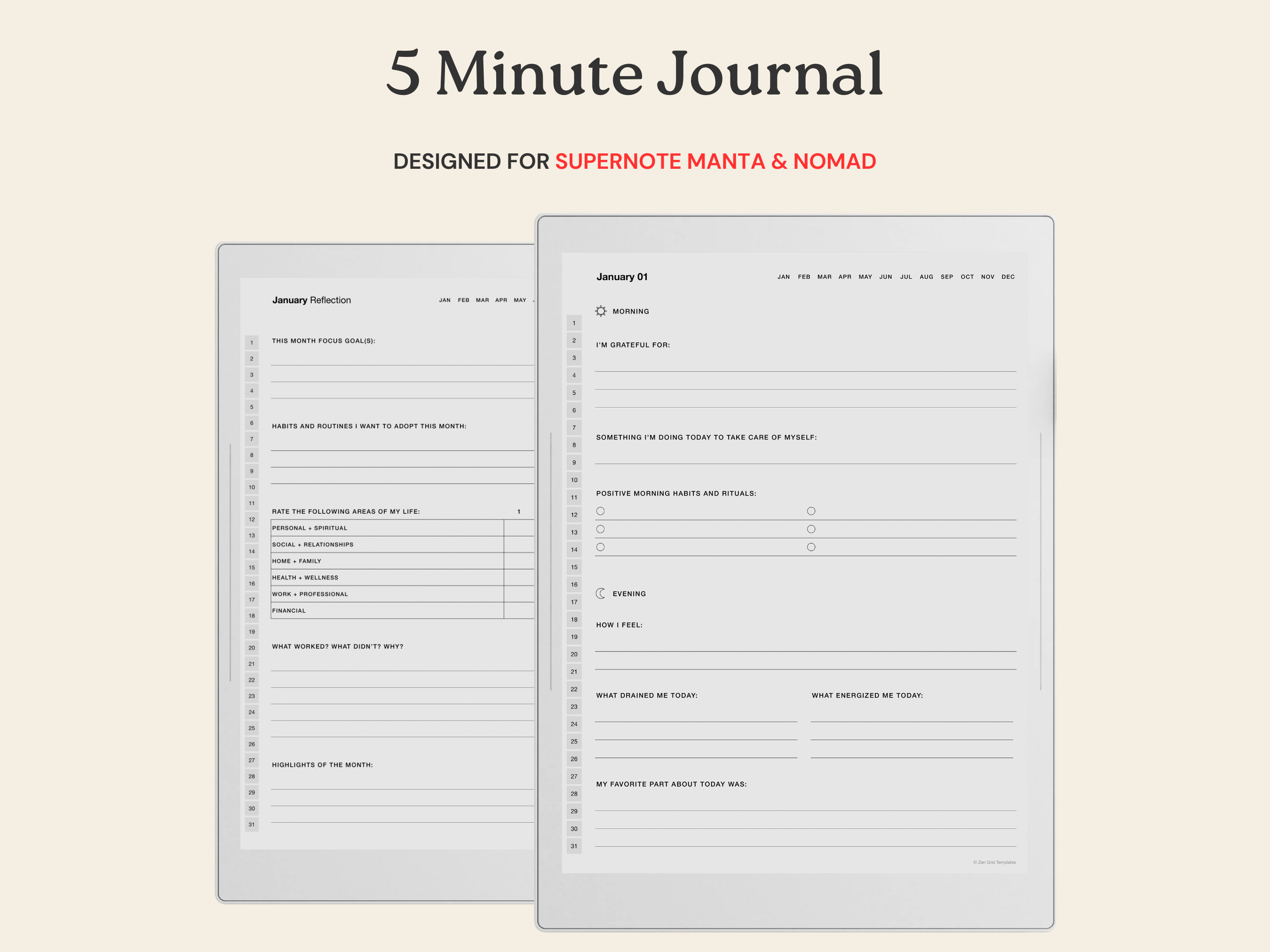 5 Minute Journal for Supernote Manta A5X & Nomad A6X