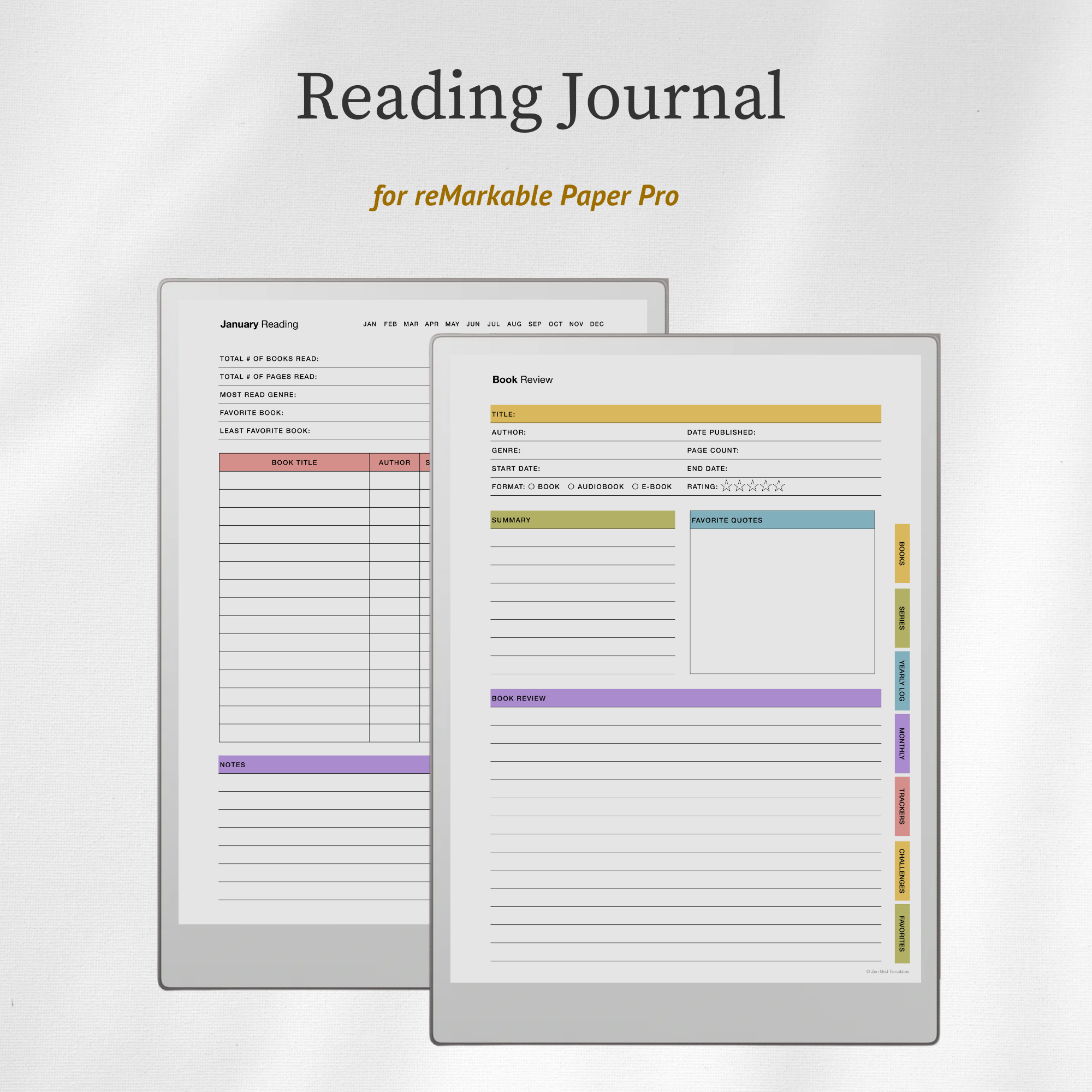 Reading Journal for reMarkable Paper Pro