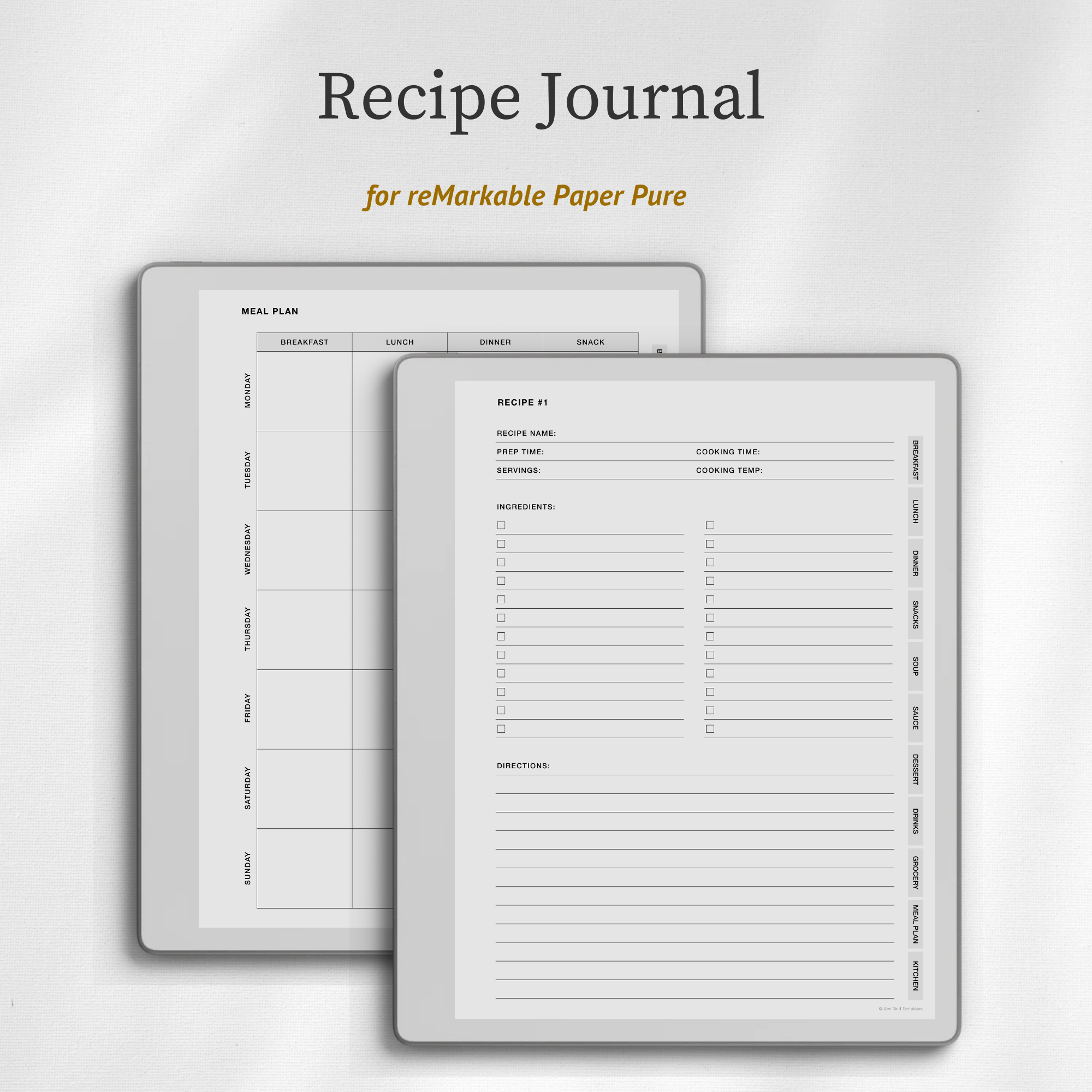 Recipe Book Journal for reMarkable Pure