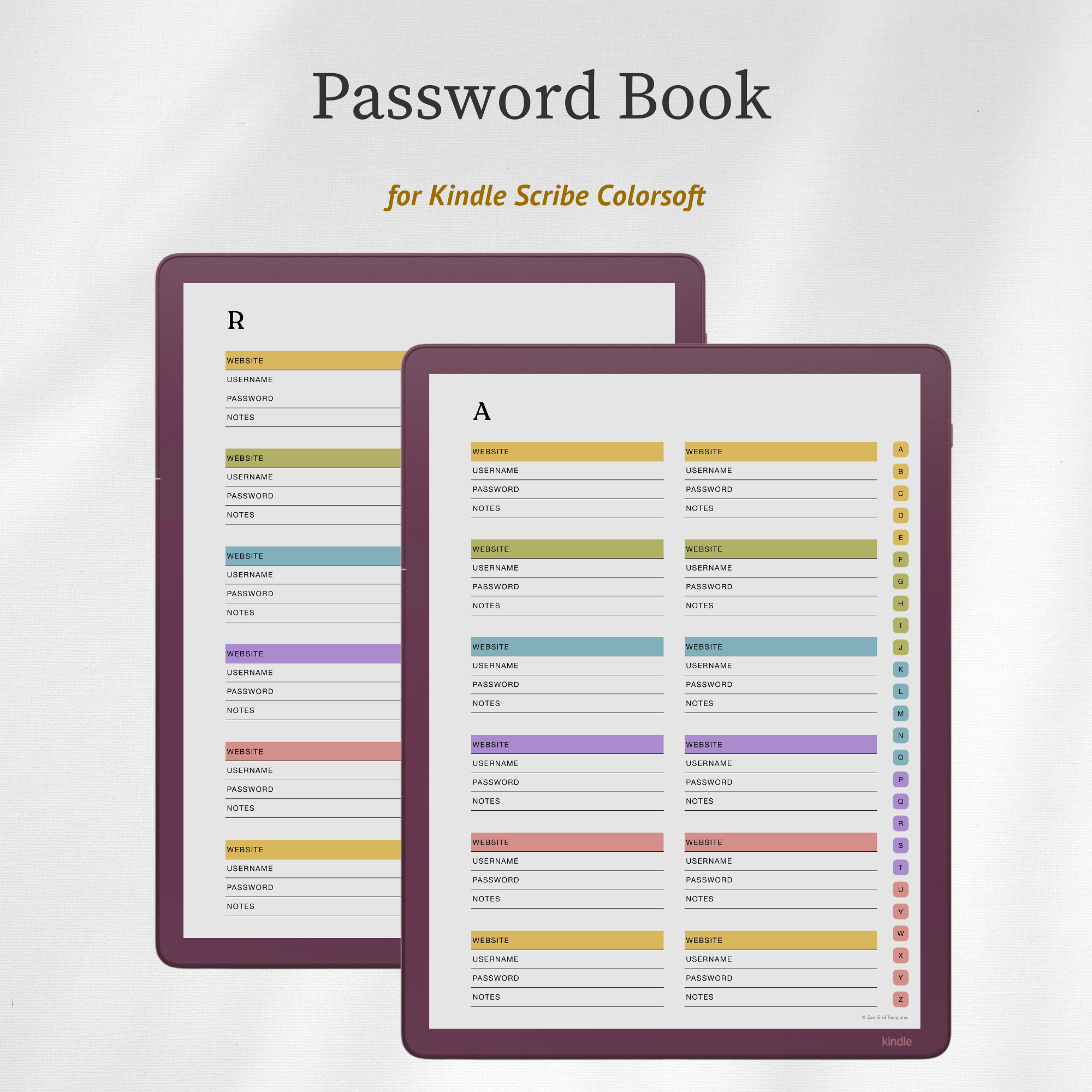 Password Book Template for Scribe Colorsoft