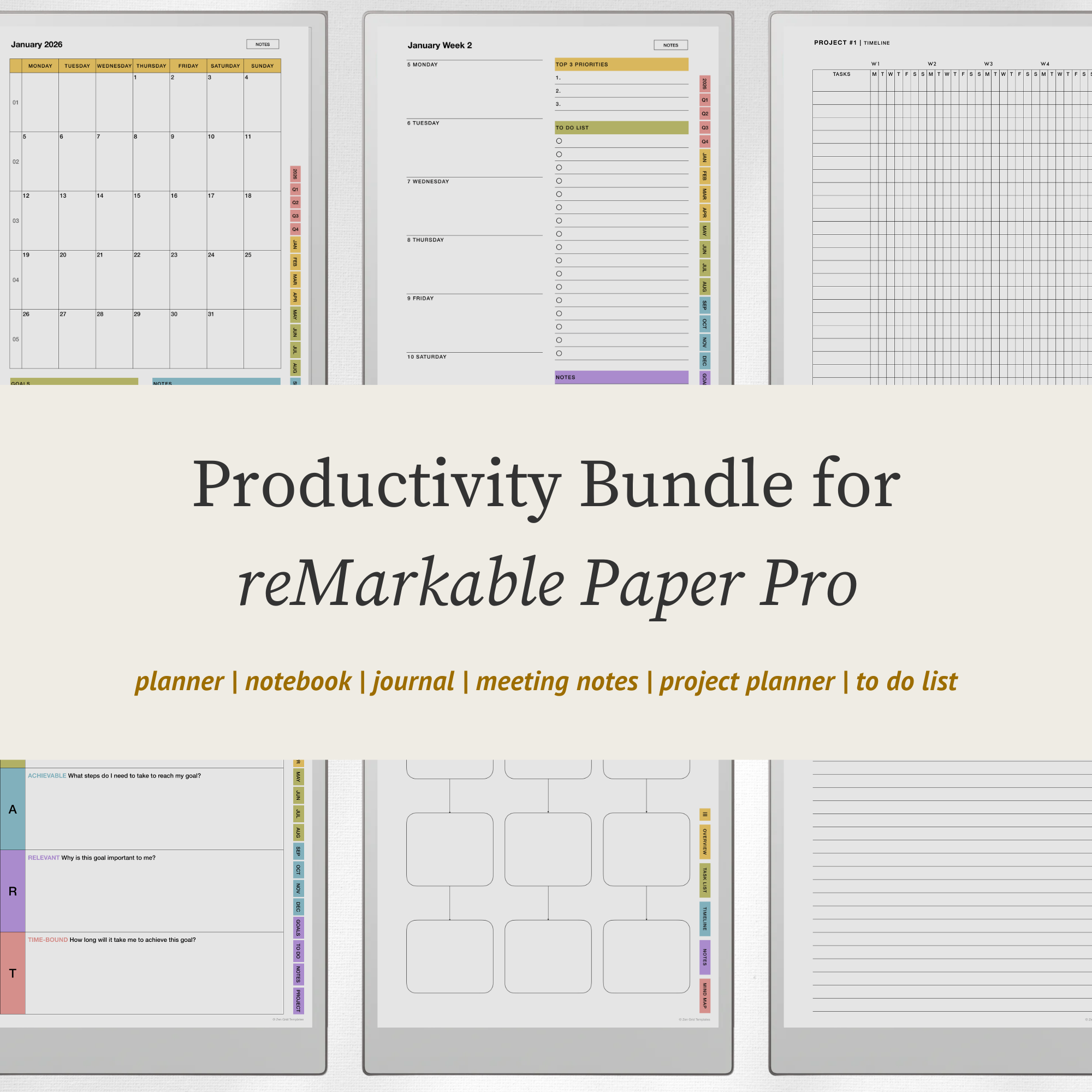 Productivity Templates Bundle for reMarkable Paper Pro