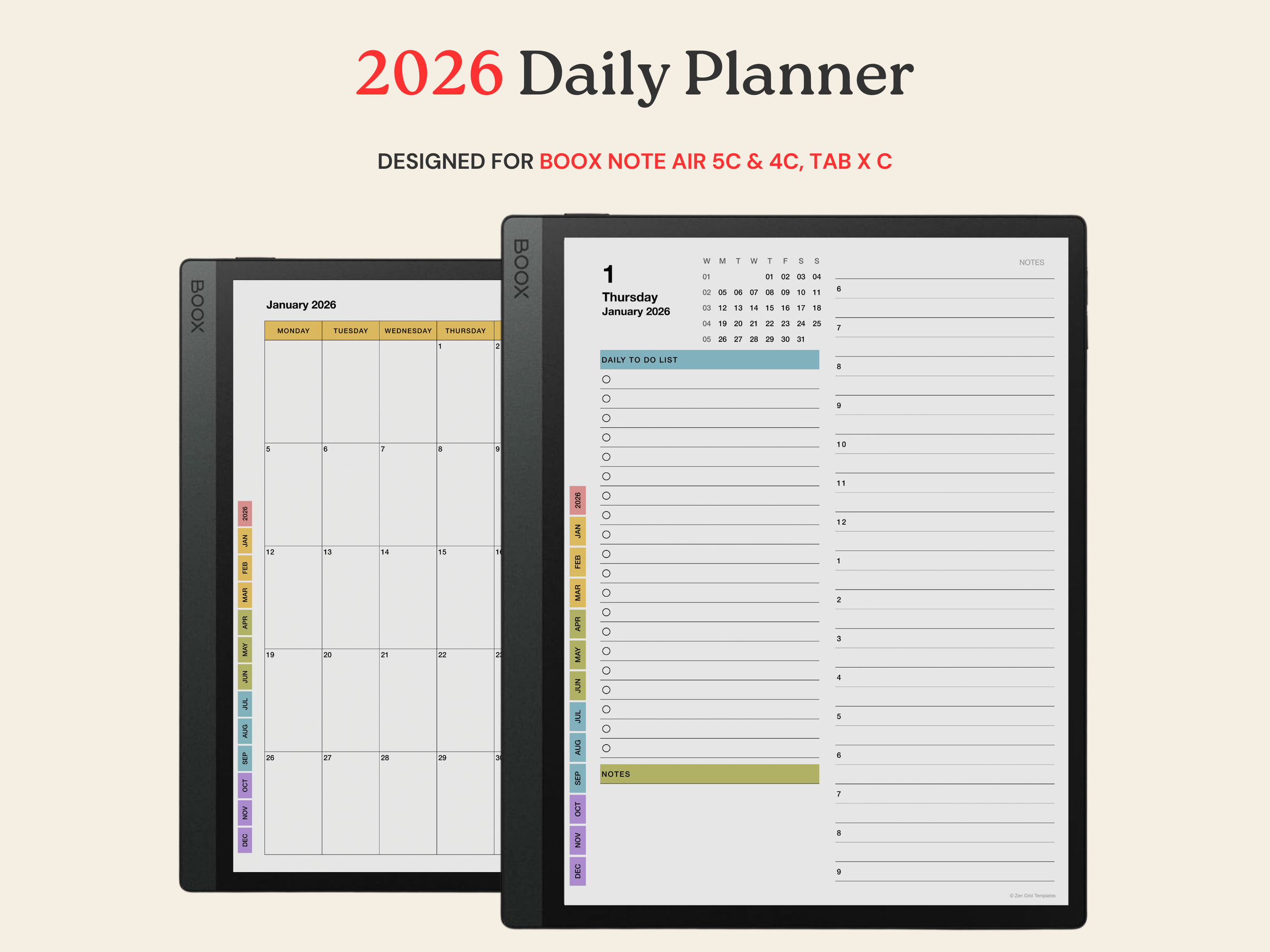 2026 Daily Planner for BOOX Note Air 5C, 4C & Tab X C
