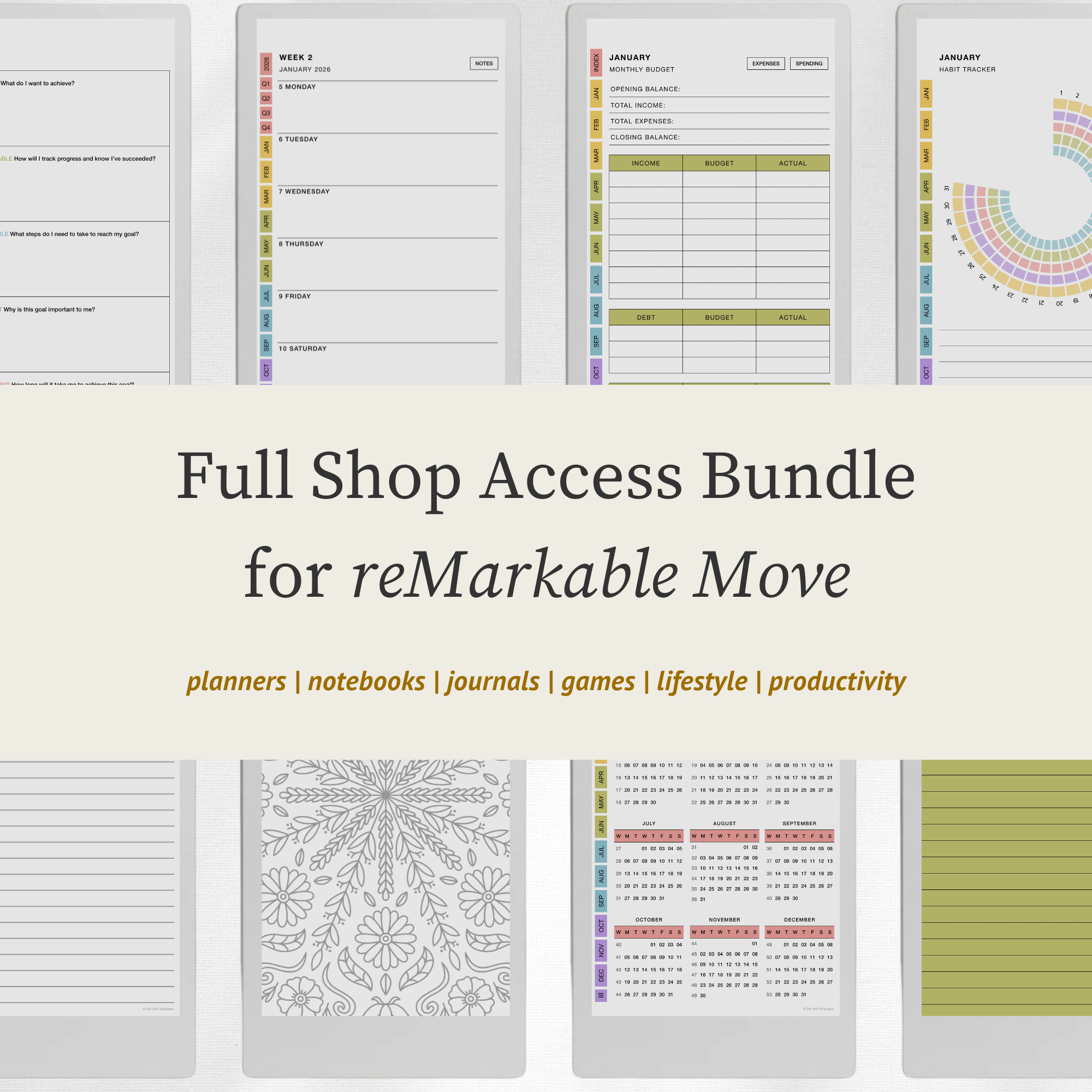 Lifetime Access Planner Templates Bundle for reMarkable Move