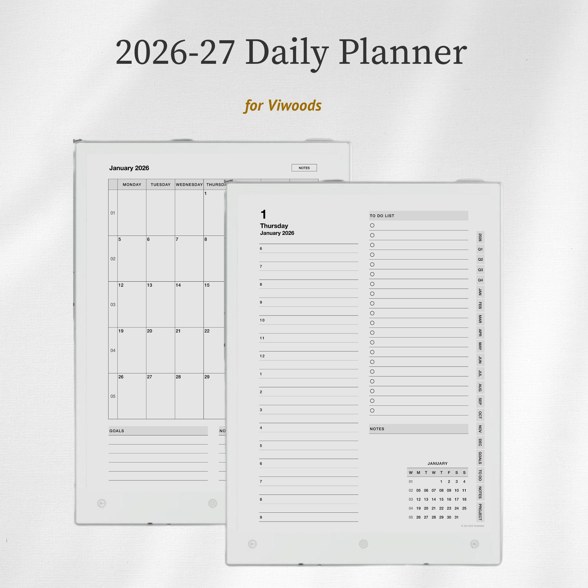 2026 + 2027 Daily Planner Template for Viwoods