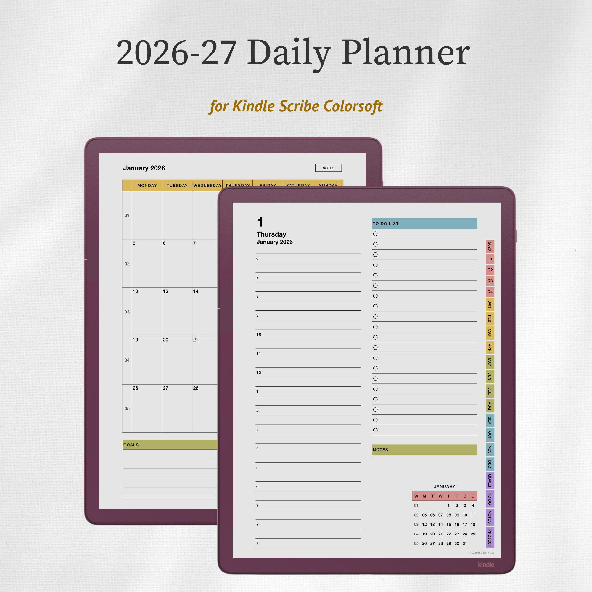 2026 + 2027 Daily Planner Template for Scribe Colorsoft