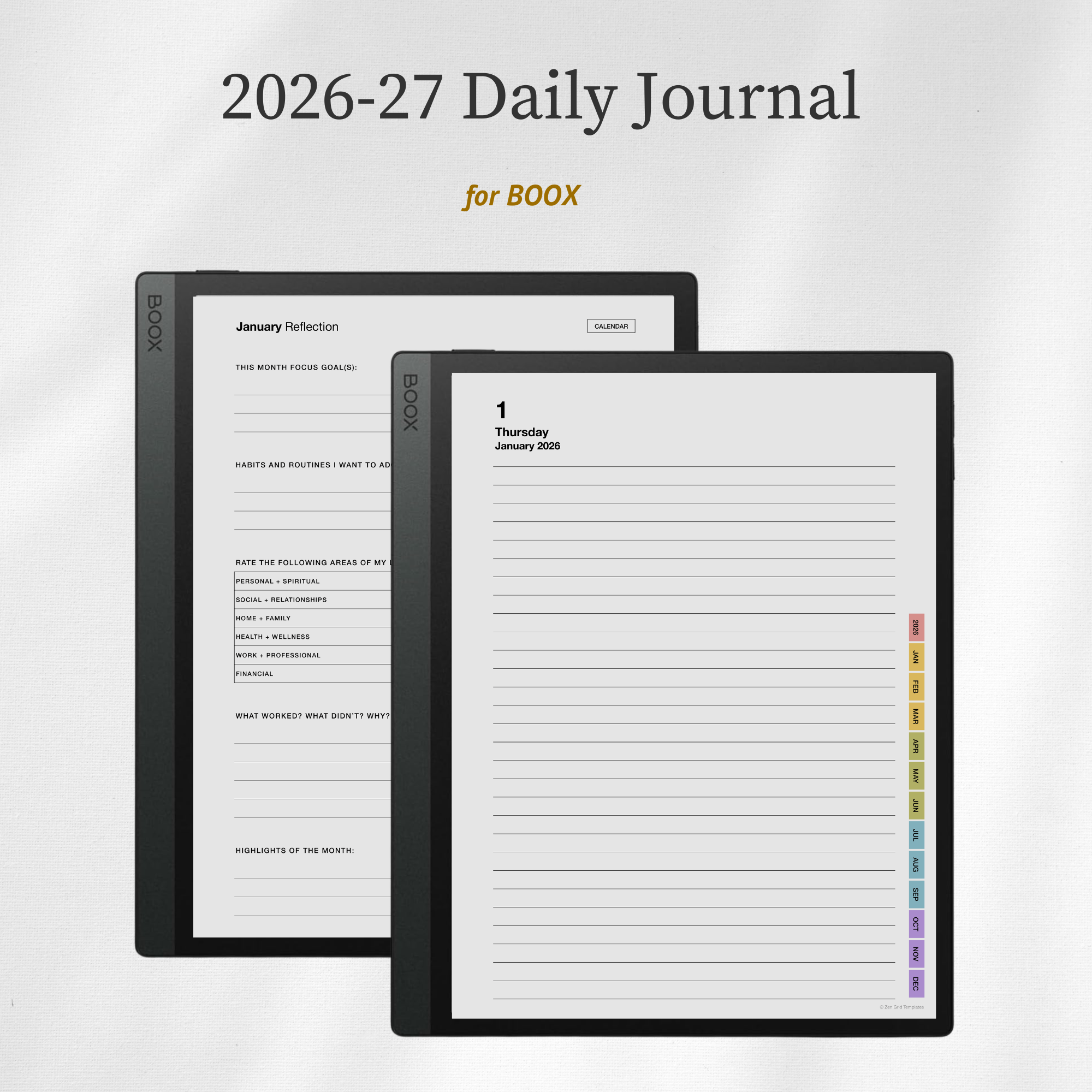 2026 + 2027 Daily Journal Template for BOOX
