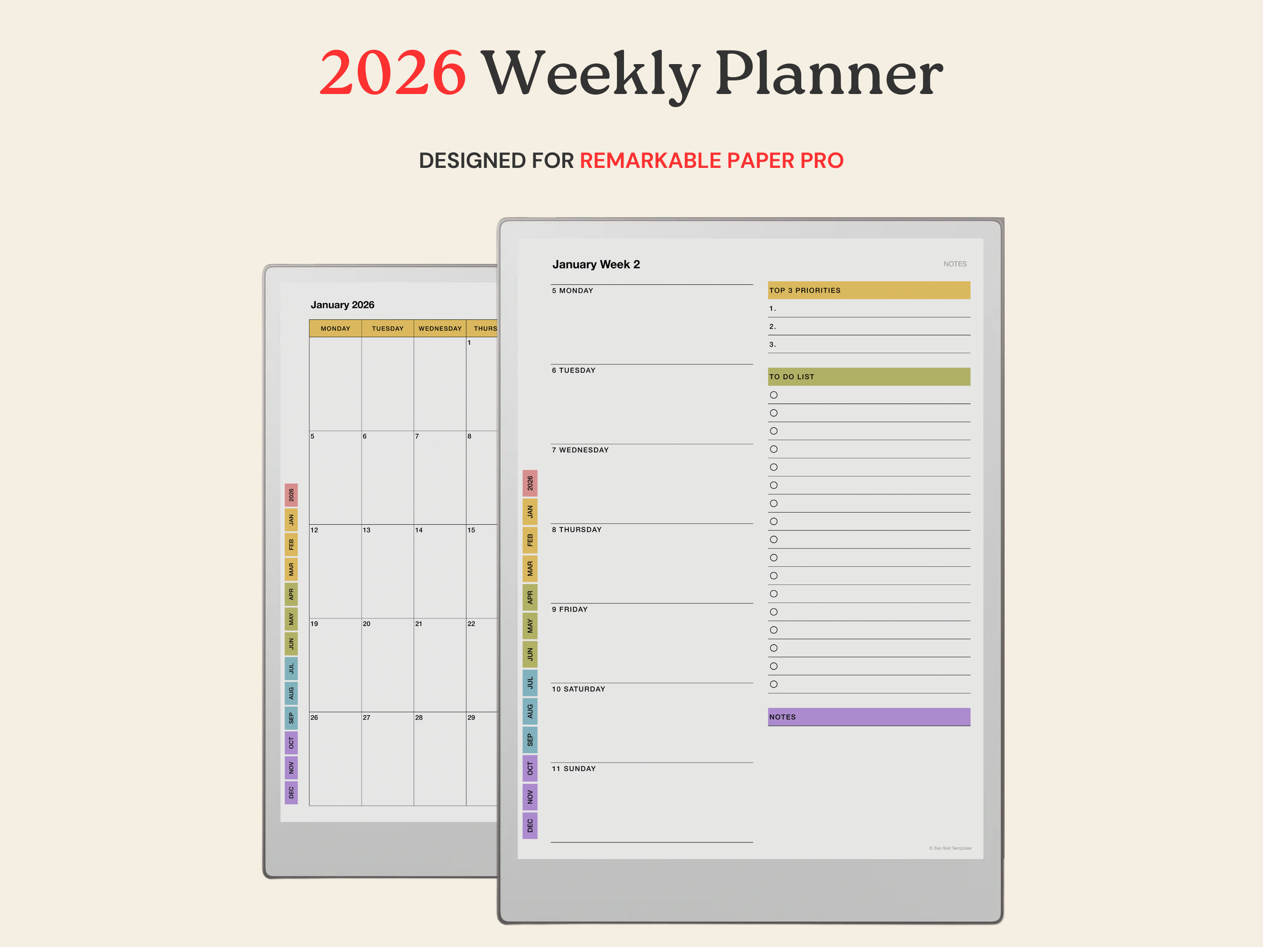 2026 Weekly Planner for reMarkable Paper Pro