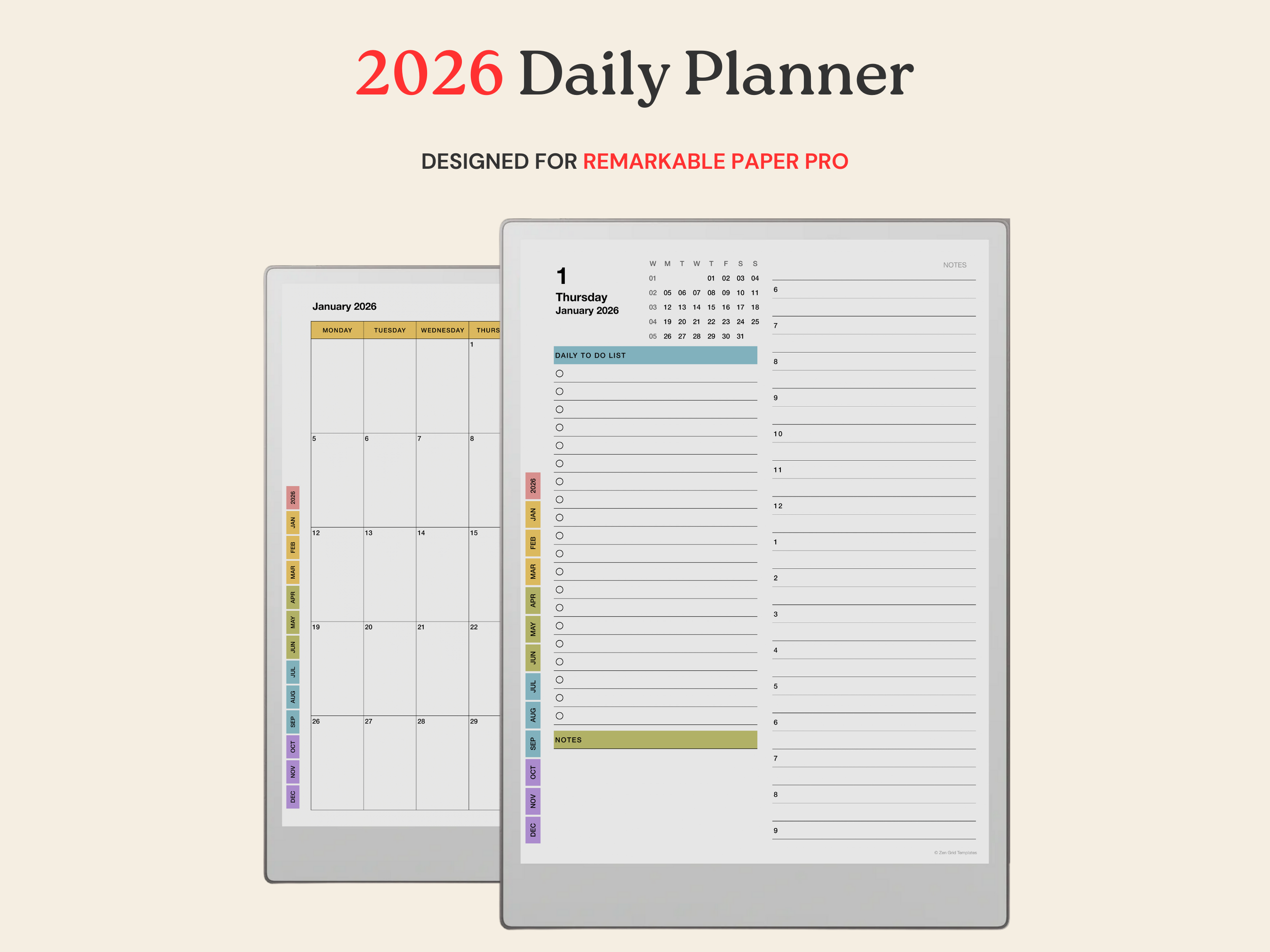 2026 Daily Planner for reMarkable Paper Pro
