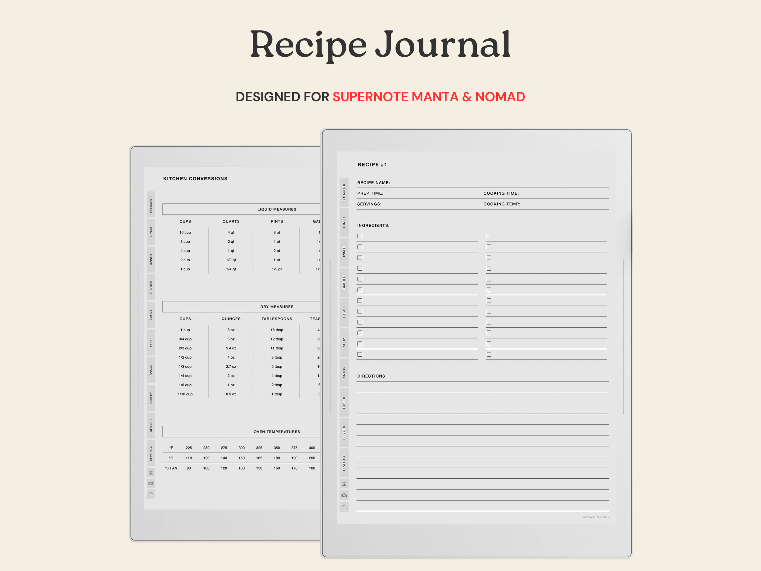 Recipe Planner for Supernote Manta A5X & Nomad A6X