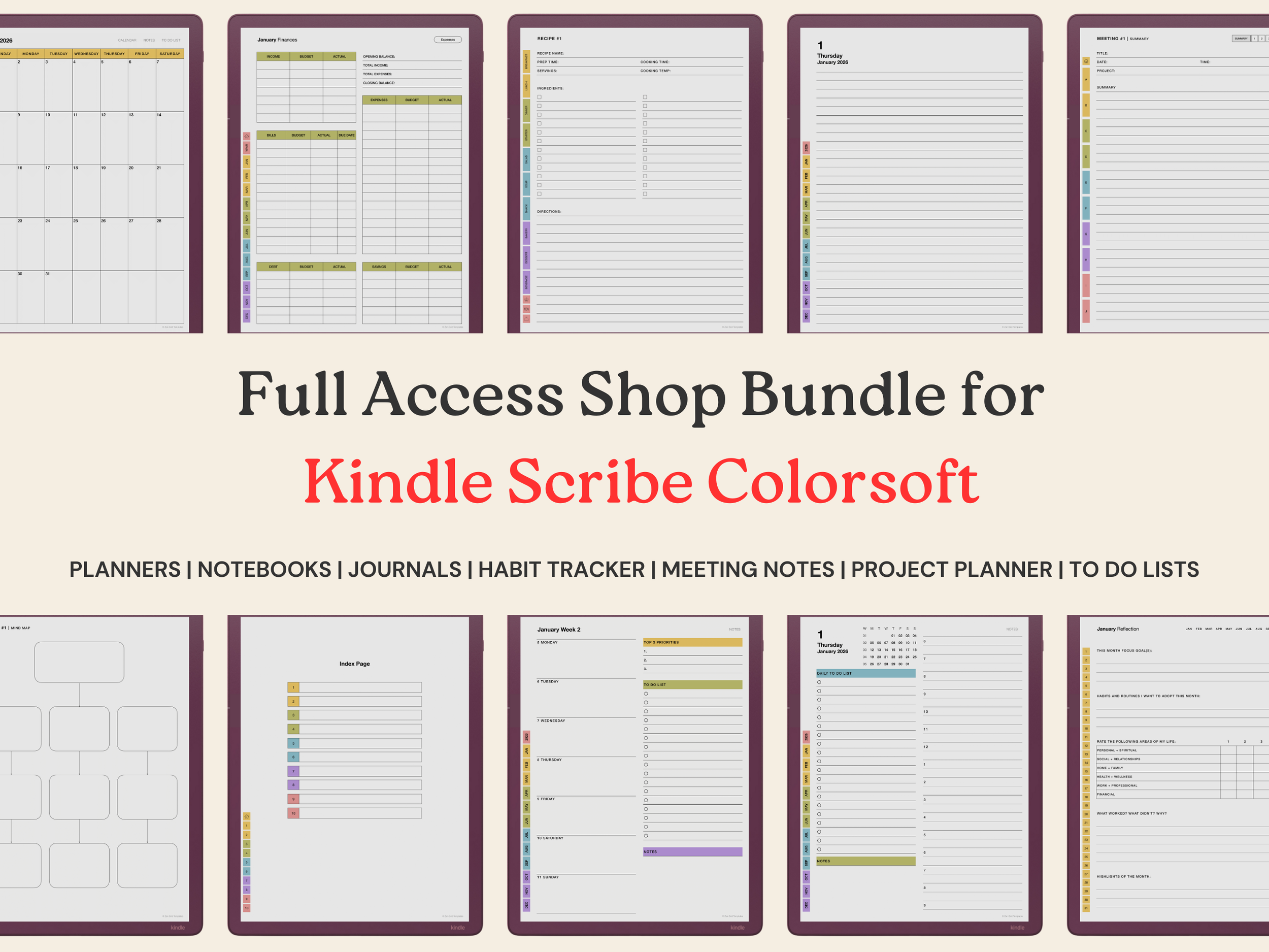 Planner Bundle Template for Kindle Scribe Colorsoft
