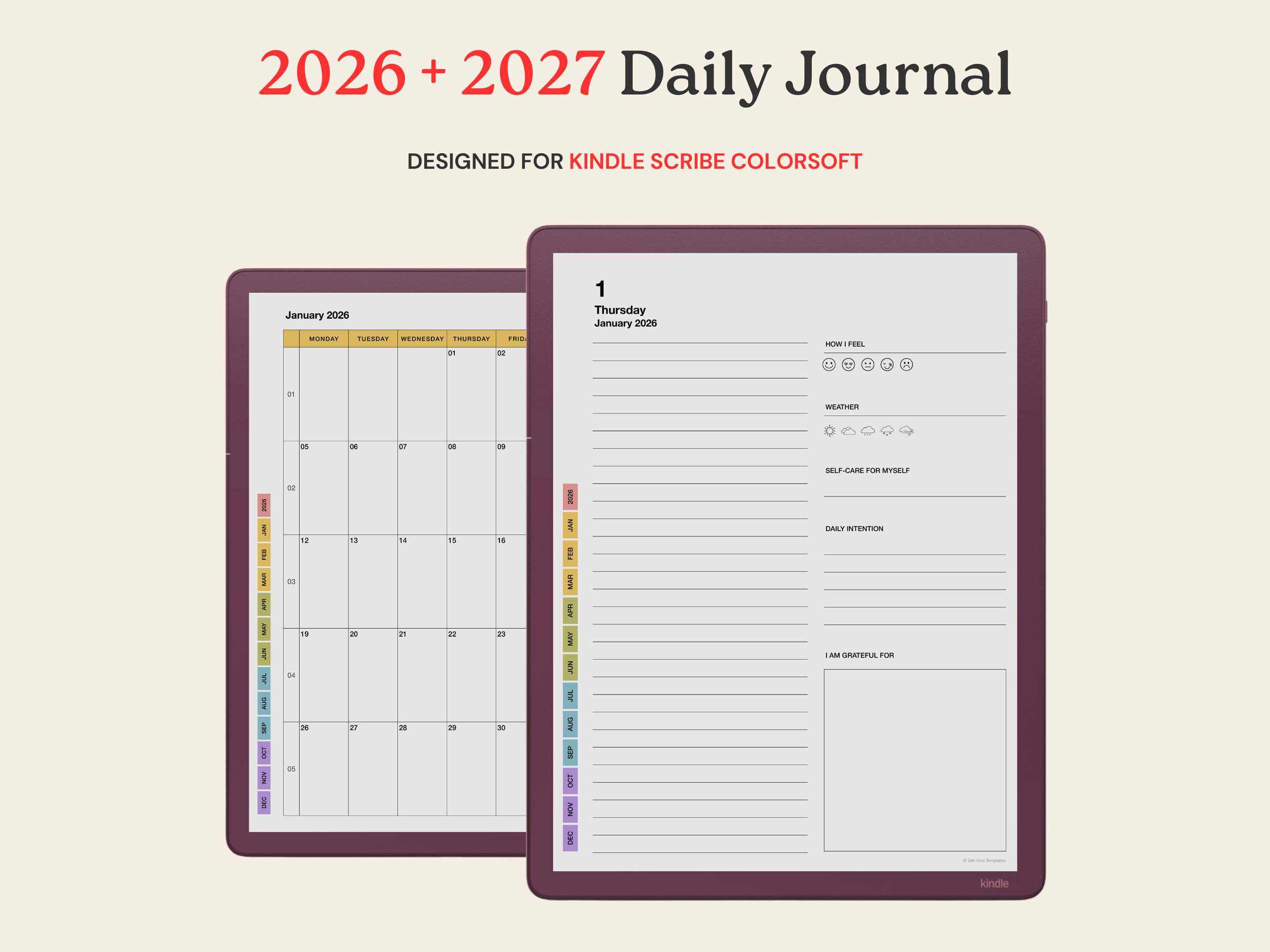 2026 + 2027 Daily Journal for Kindle Scribe Colorsoft