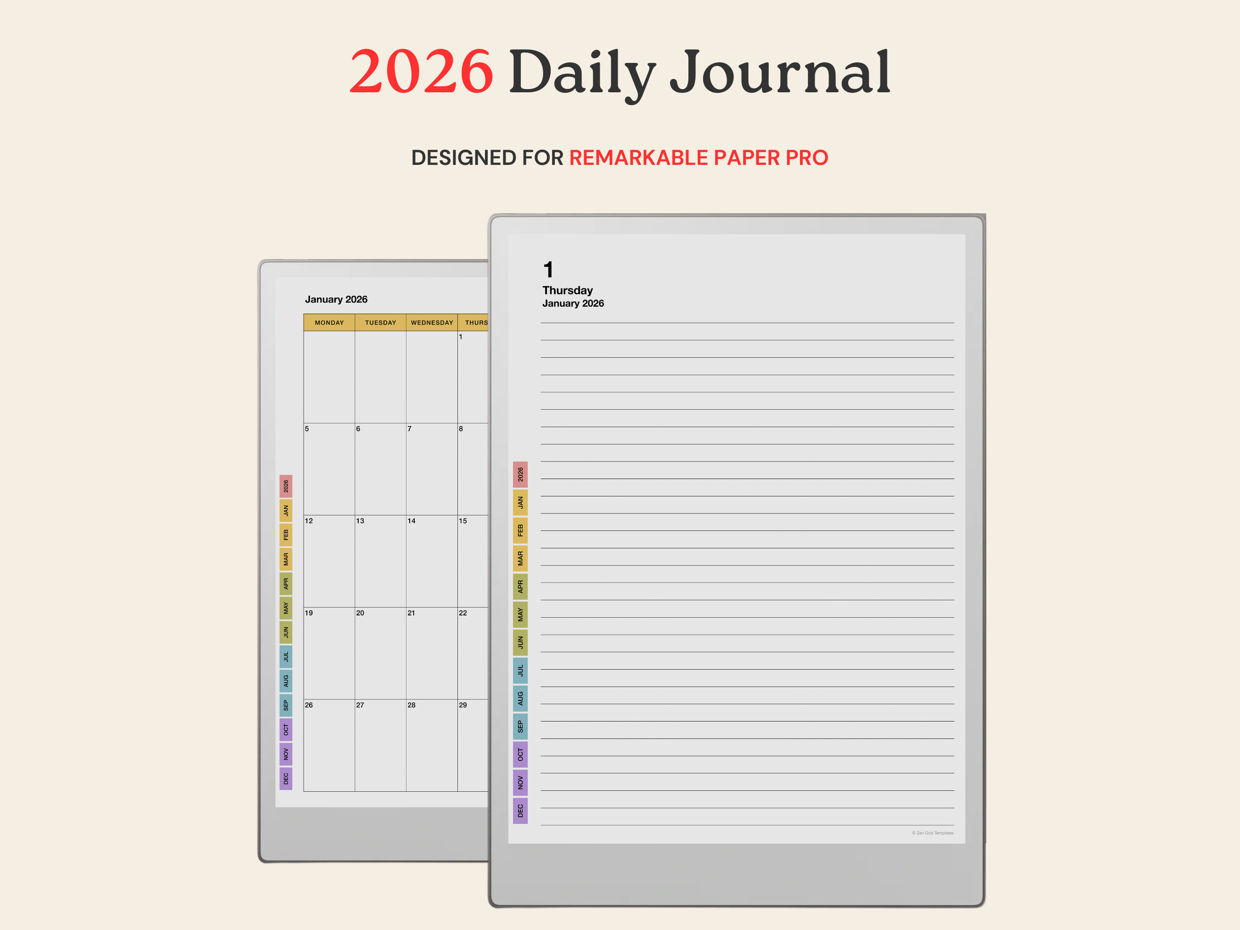 2026 Daily Journal for reMarkable Paper Pro