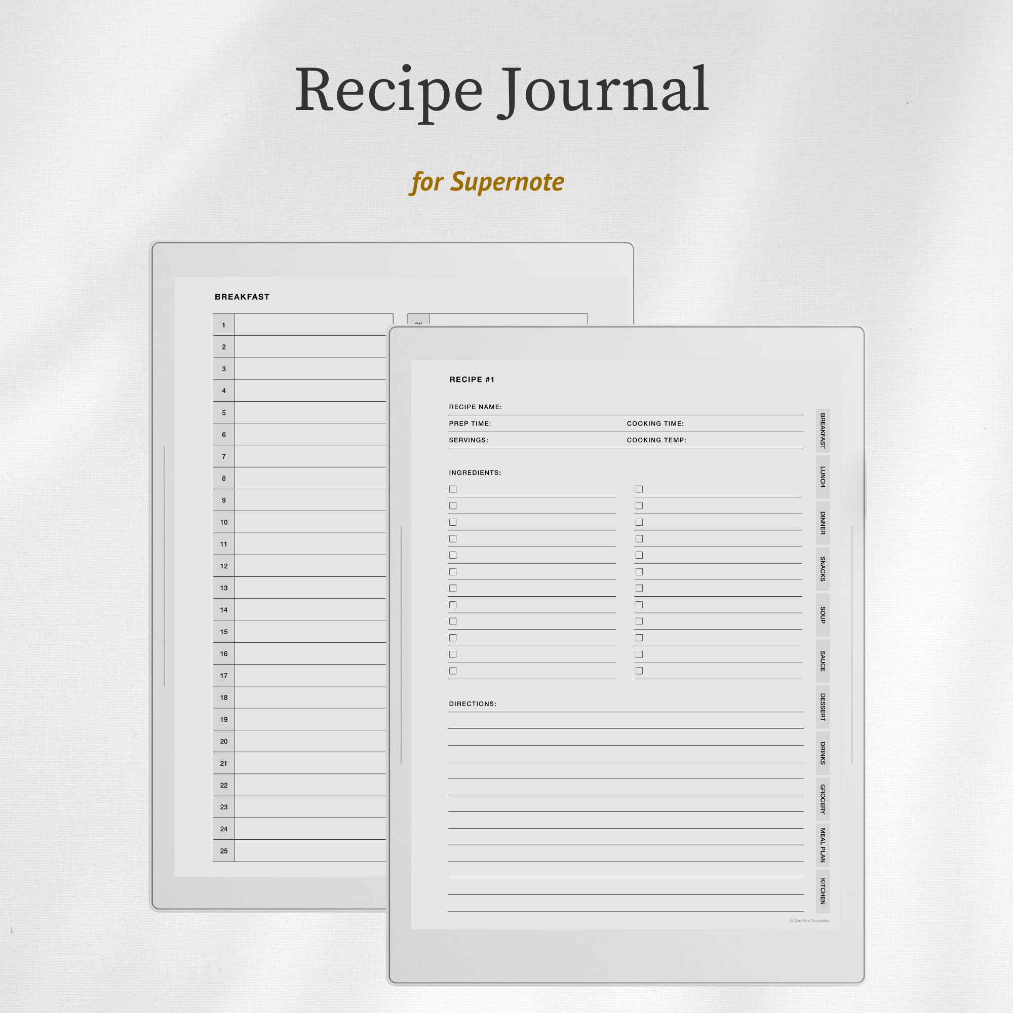 Recipe Book Journal for Supernote