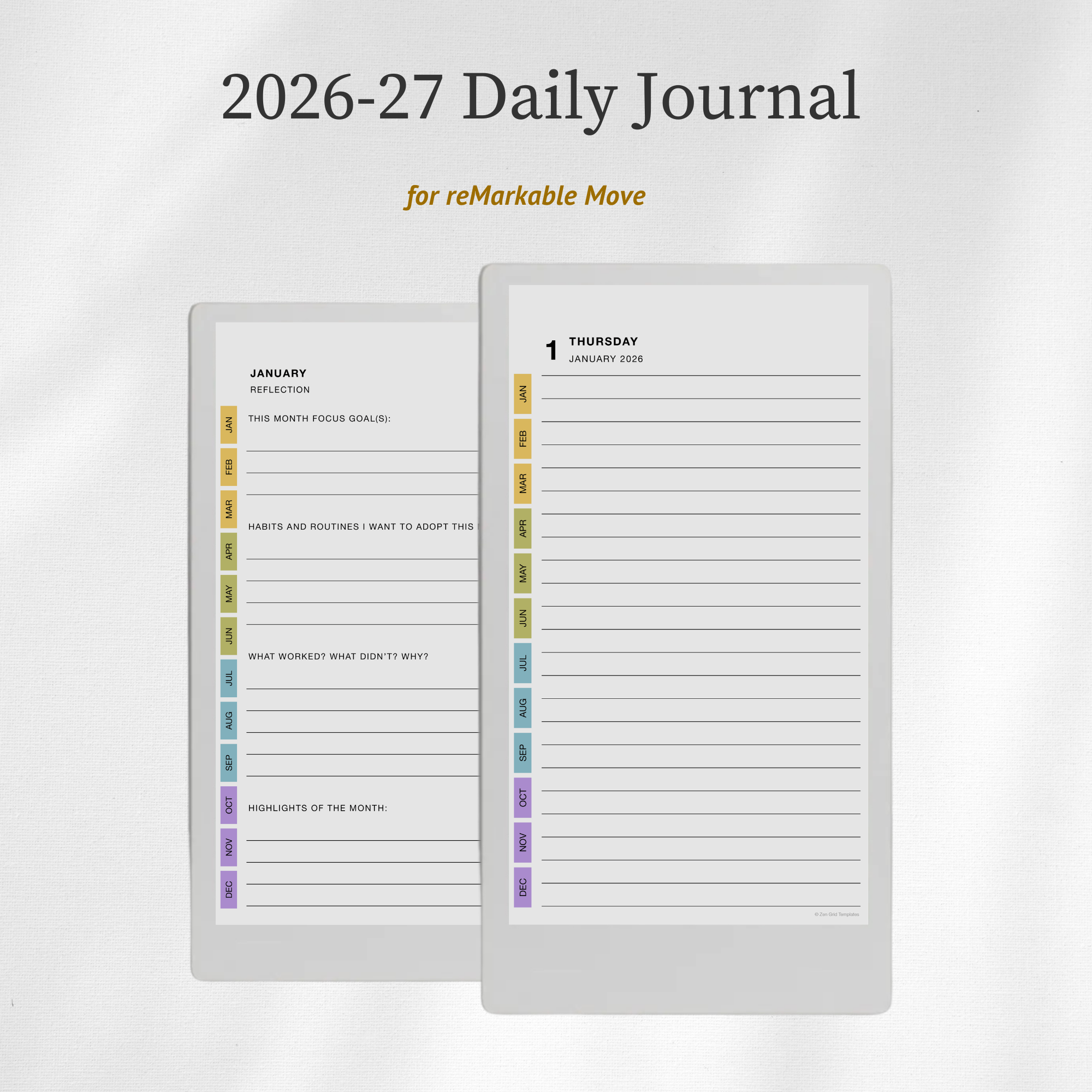 2026 + 2027 Daily Journal Template for reMarkable Move