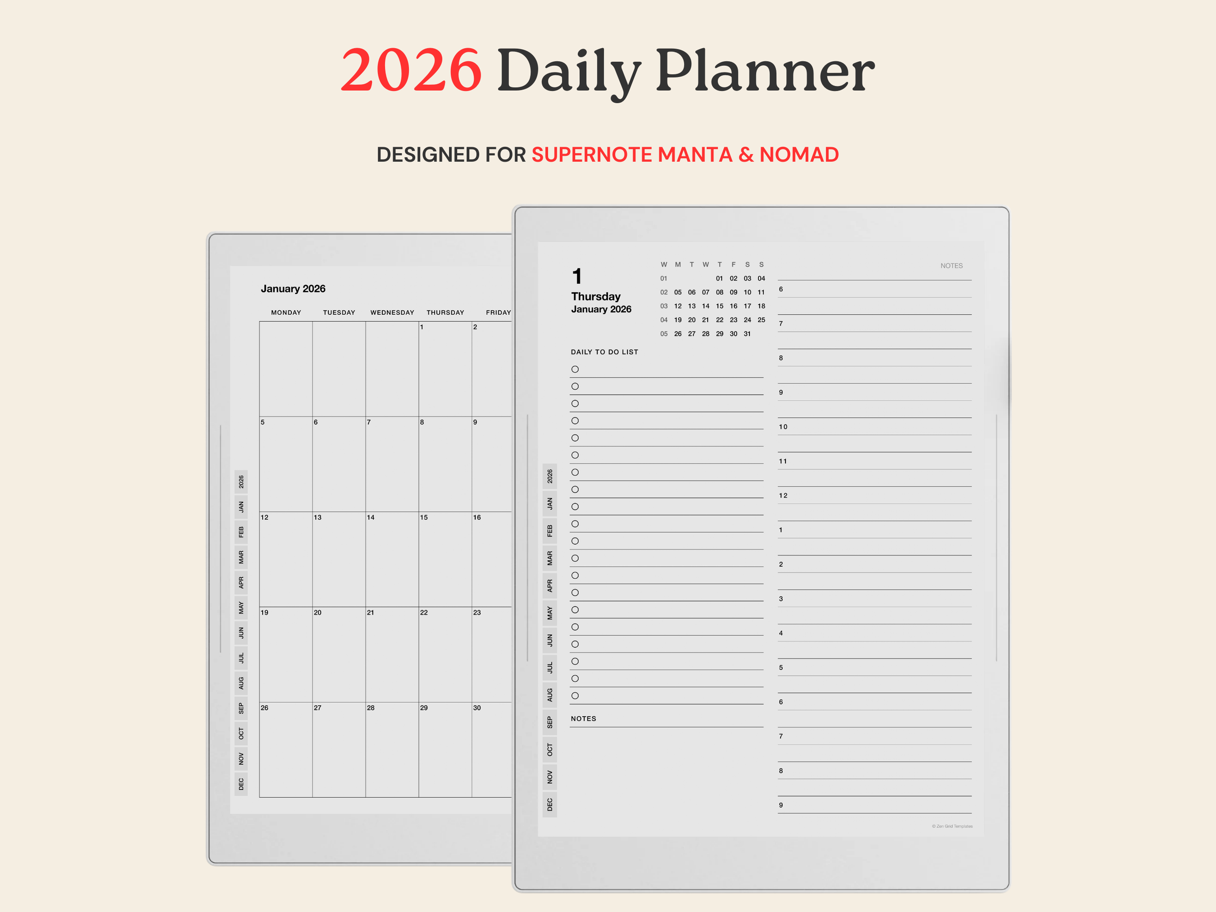 2026 Daily Planner for Supernote Manta A5X & Nomad A6X
