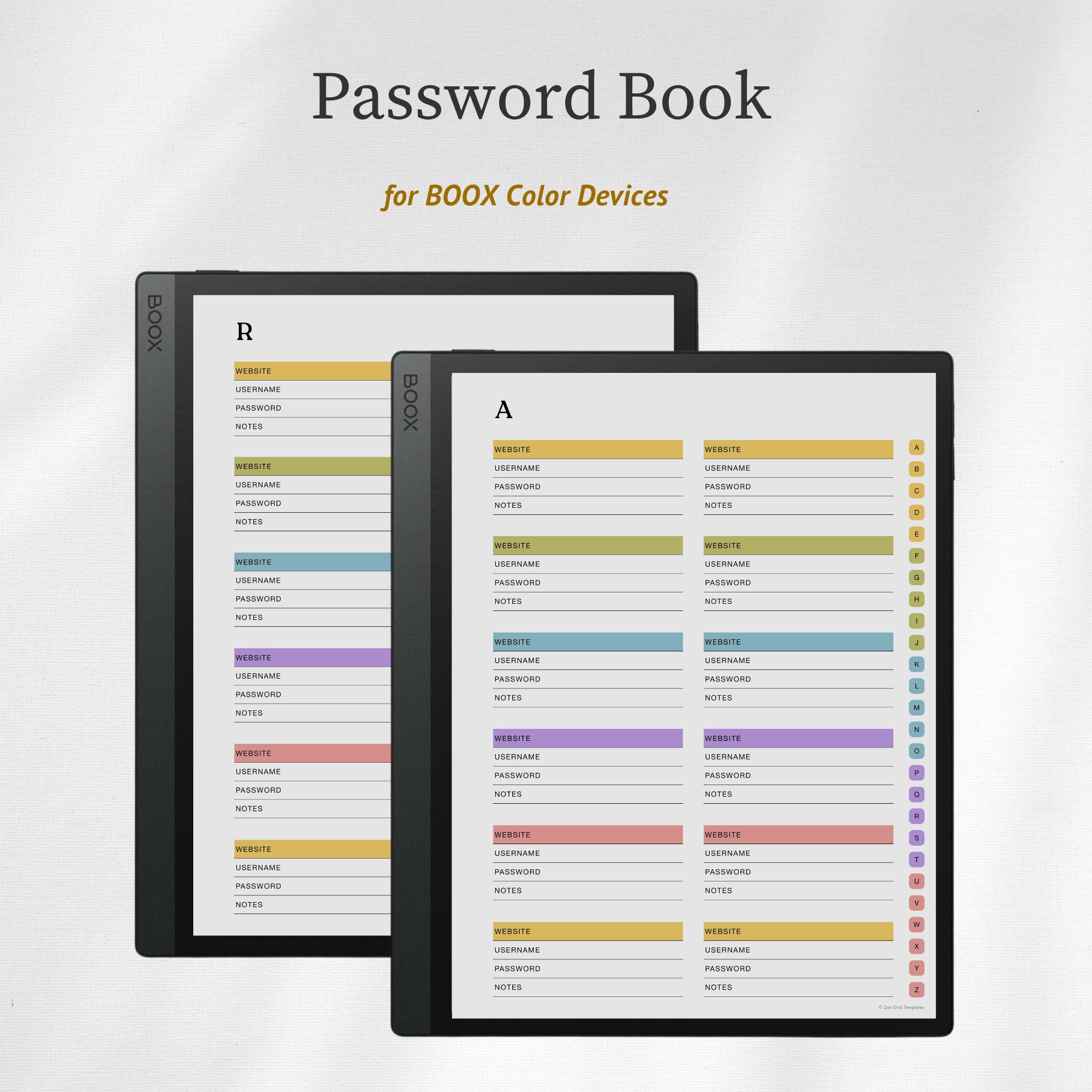 Password Book Template for BOOX